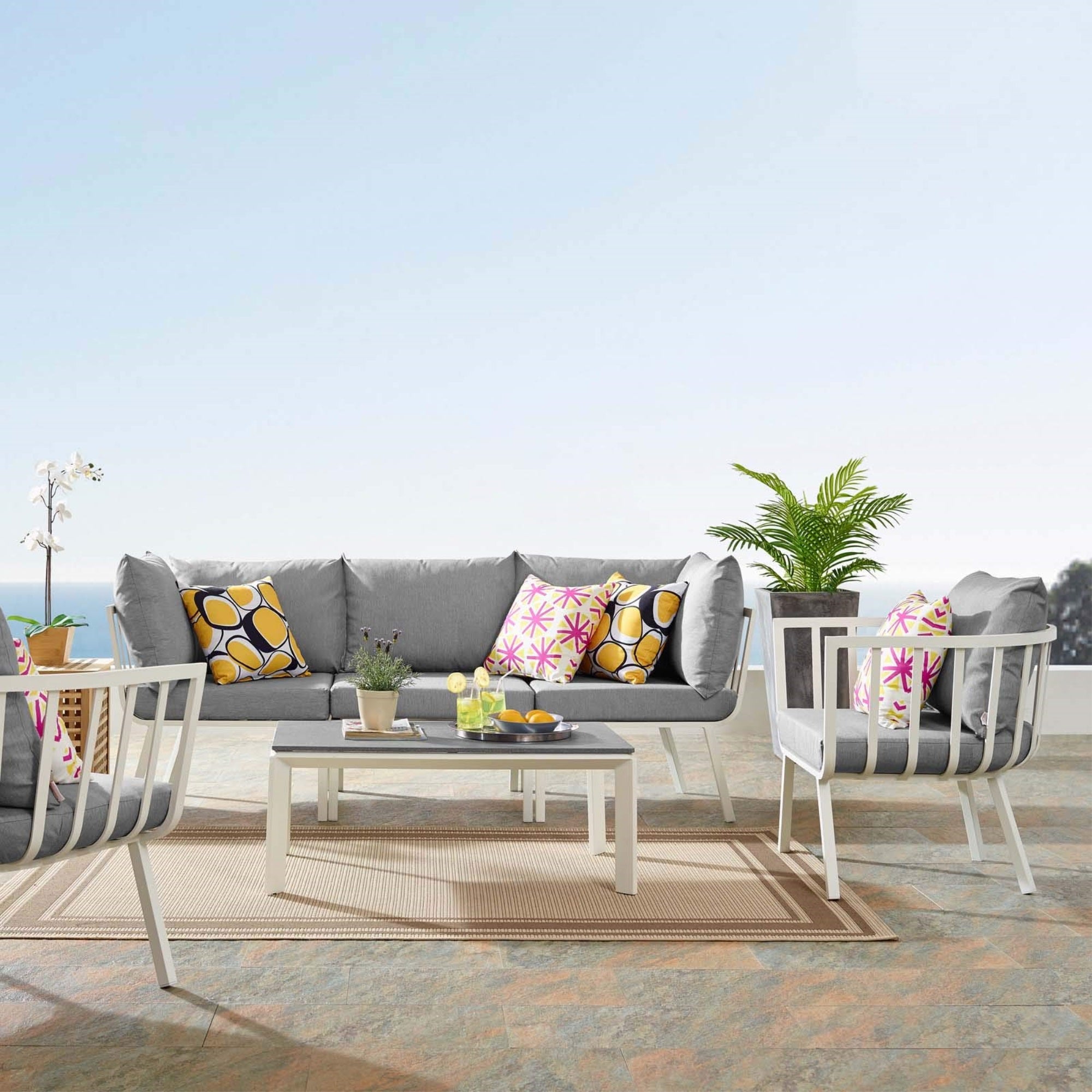 Casafoyer Riverside Outdoor Furniture, 5-Piece Set, White Gray