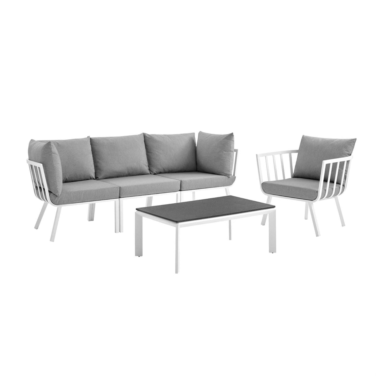 Riverside 5 Piece Outdoor Patio Aluminum Set White Gray