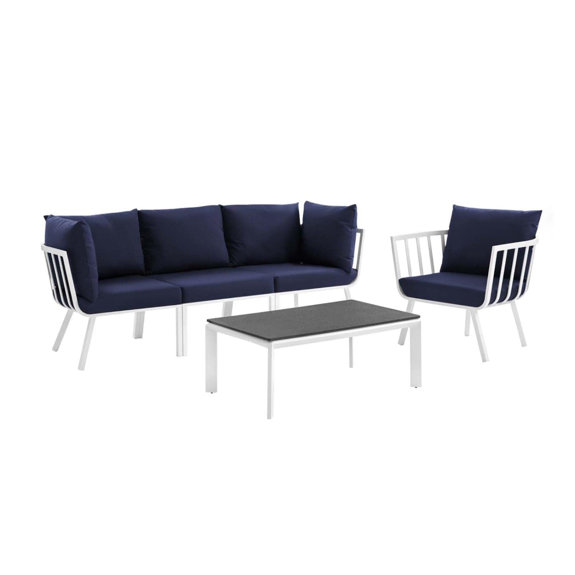 Casafoyer Riverside Outdoor Furniture, 5-Piece Set, White Navy