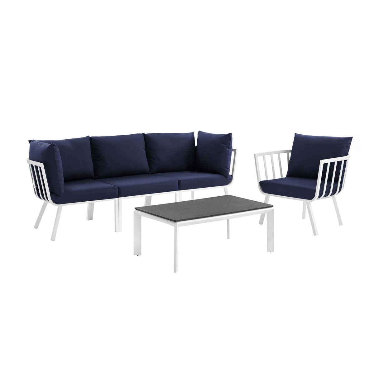 Riverside 5 Piece Outdoor Patio Aluminum Set White Navy