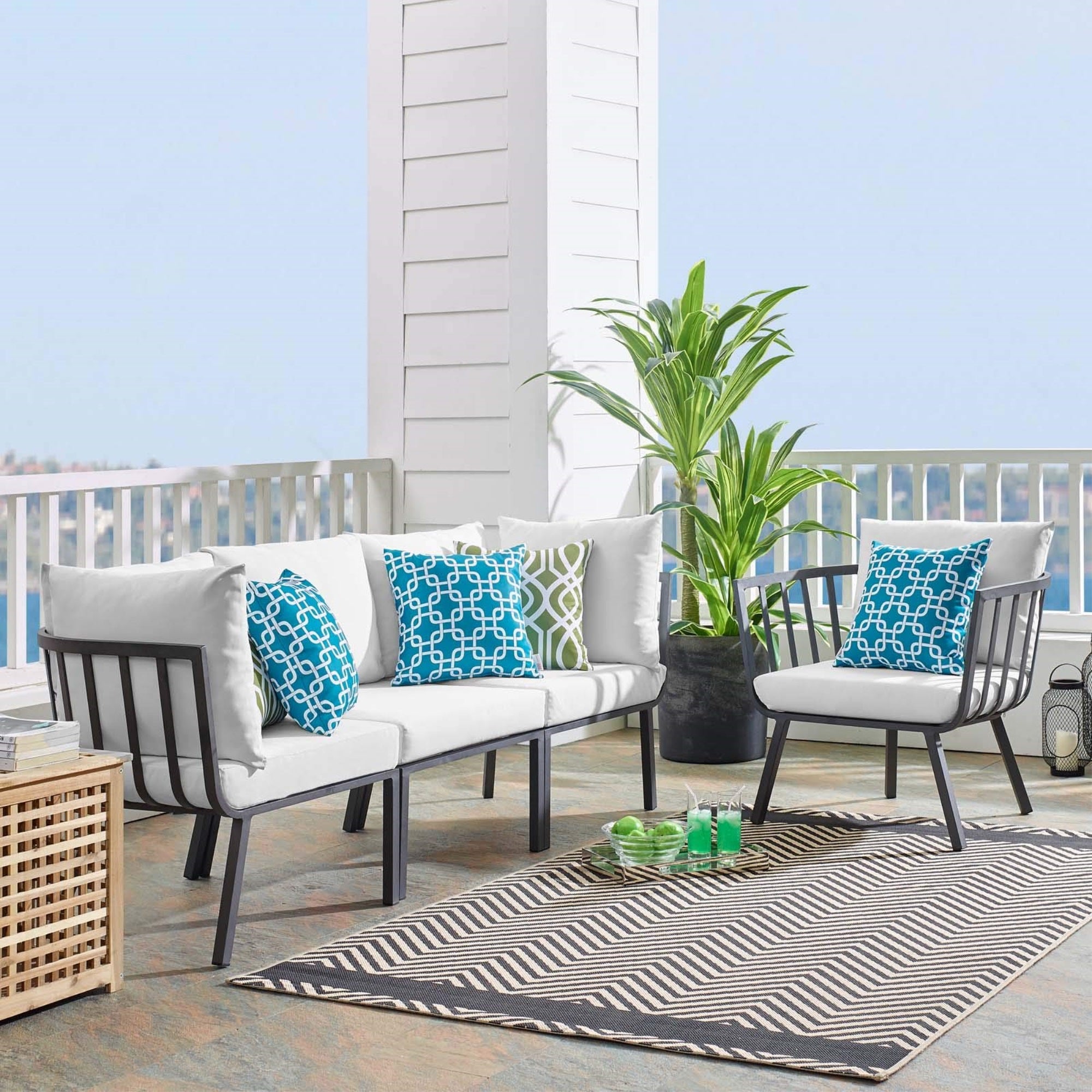 Casafoyer Riverside 4 Piece Outdoor Patio Aluminum Set, 114 X 61.5 X 28, Gray White
