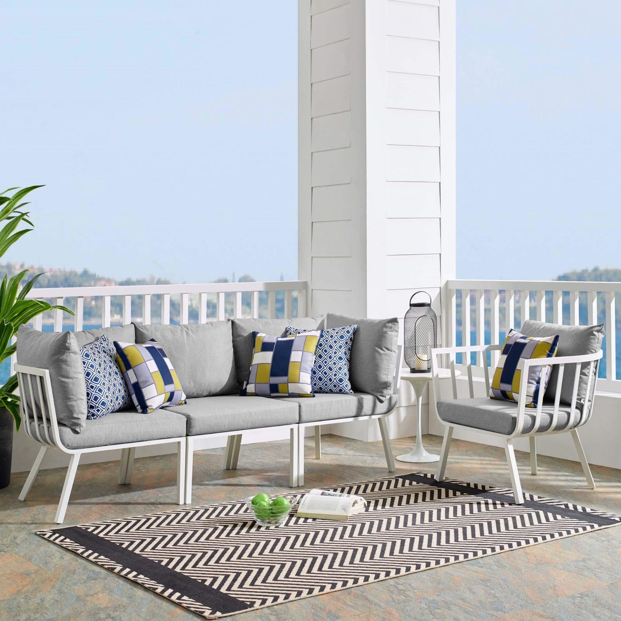 Casafoyer Riverside 4 Piece Outdoor Patio Aluminum Set, 114 X 61.5 X 28, White Gray