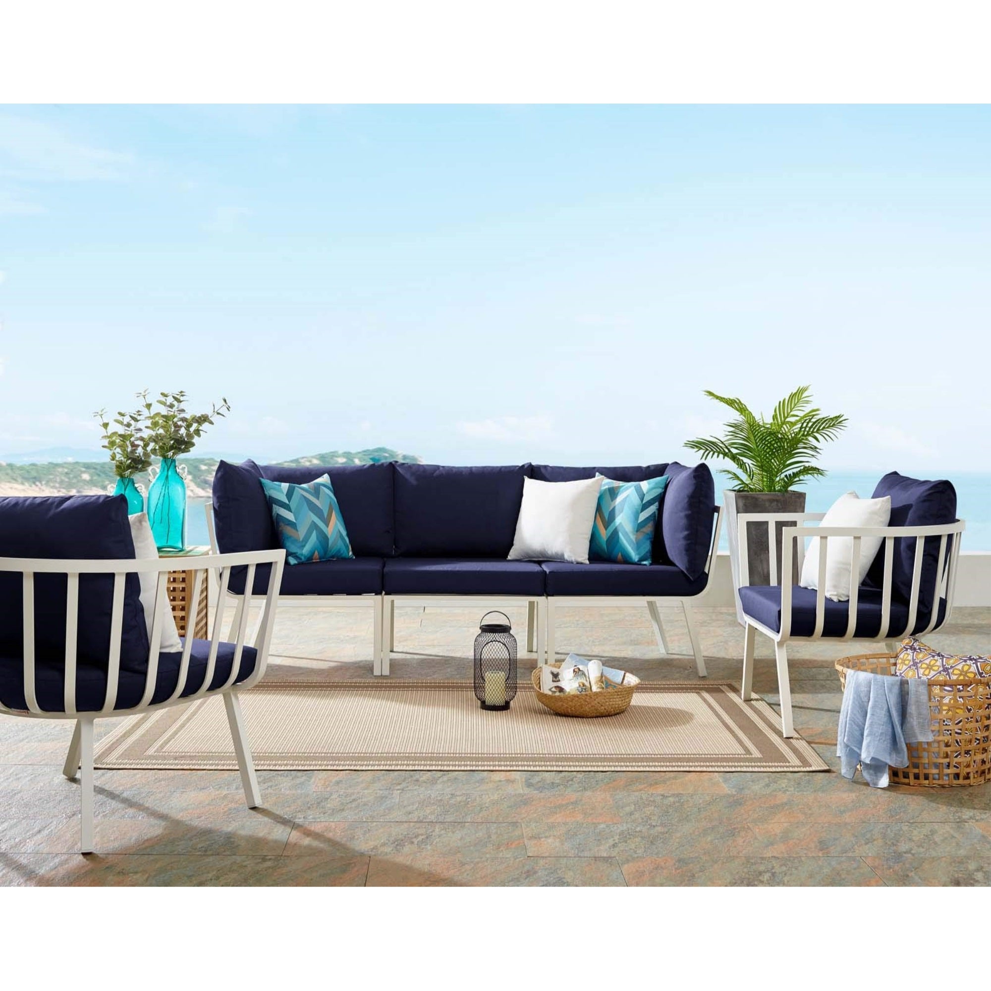 Casafoyer Riverside 4 Piece Outdoor Patio Aluminum Set, 114 X 61.5 X 28, White Navy