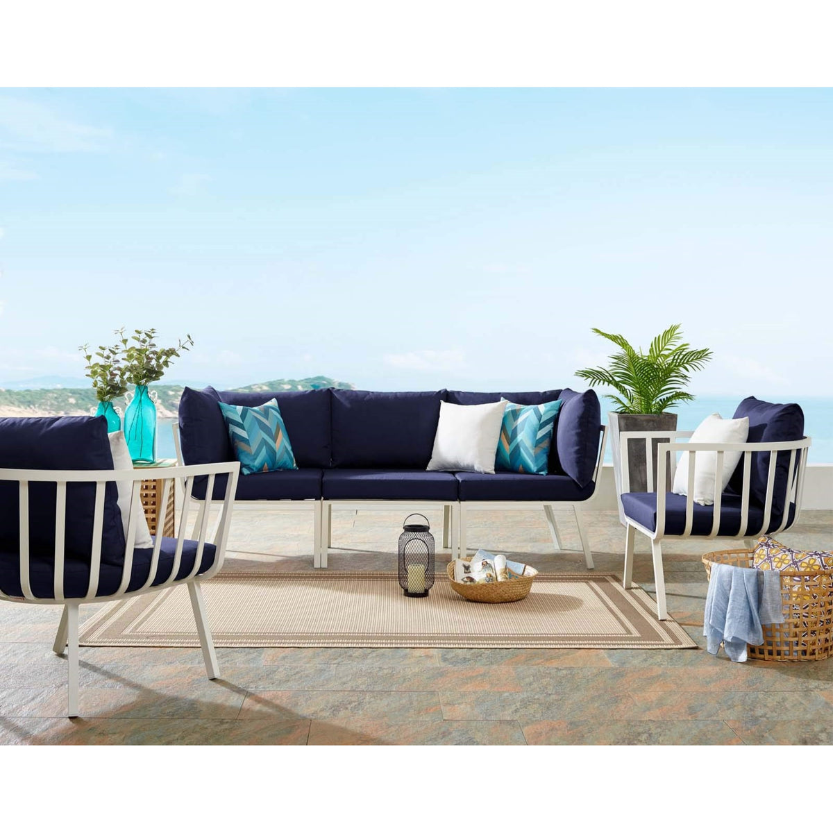 Casafoyer Riverside 4 Piece Outdoor Patio Aluminum Set, 114 X 61.5 X 28, White Navy