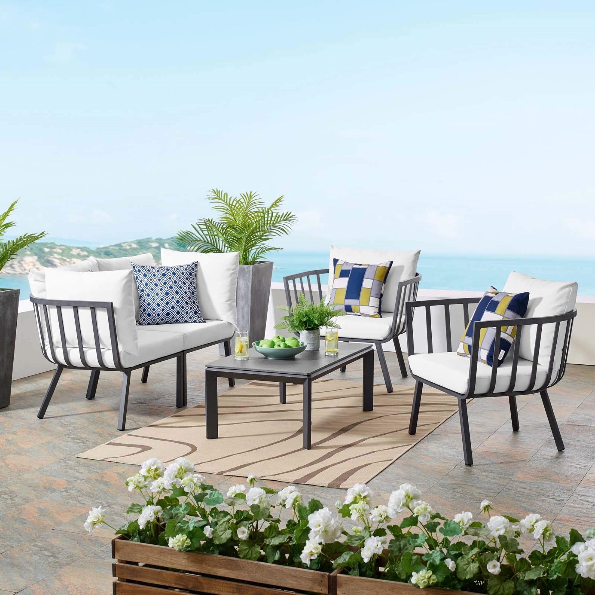 Casafoyer Riverside 5 Piece Outdoor Patio Aluminum Set In Gray White