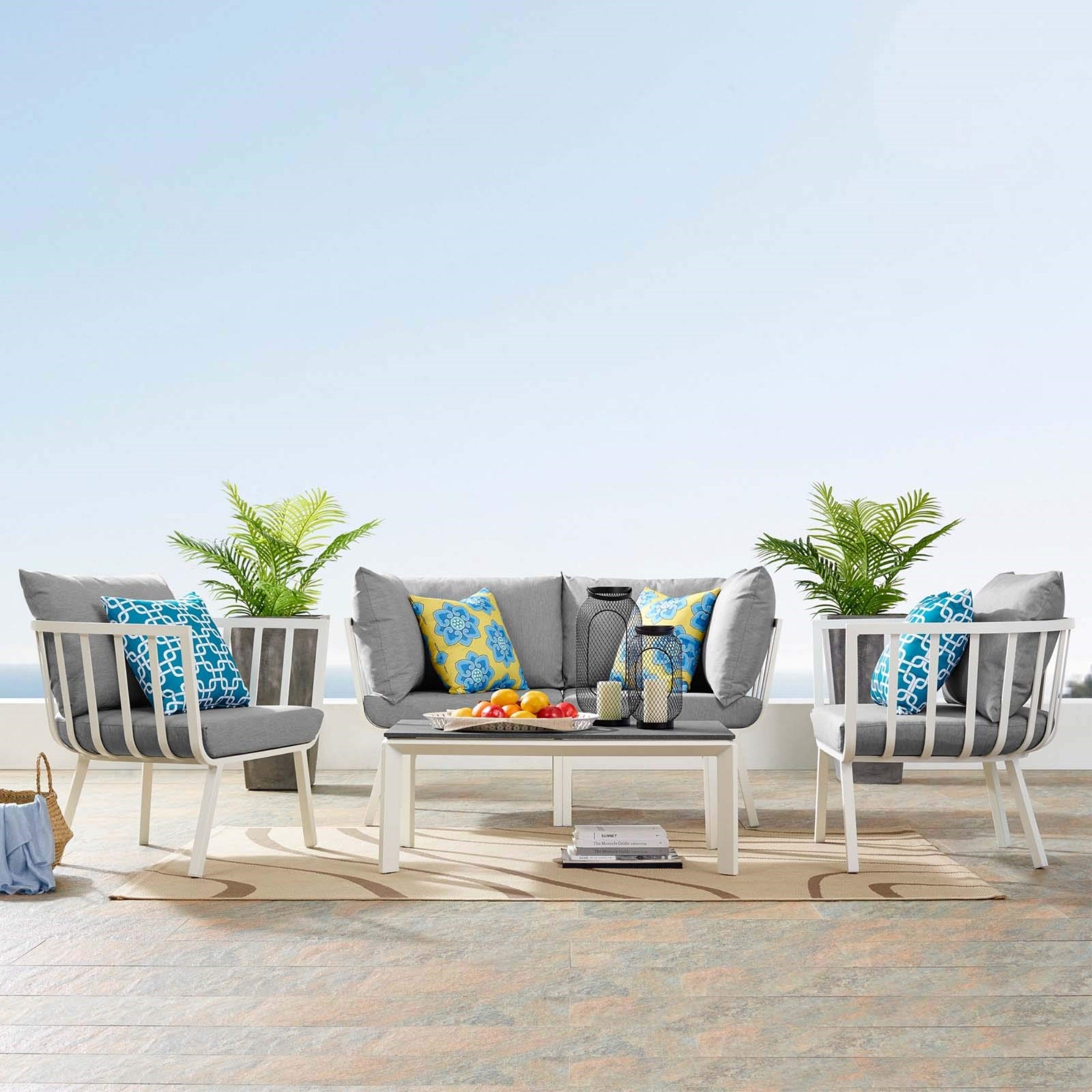 Casafoyer Riverside 5 Piece Outdoor Patio Aluminum Set In White Gray, 61.5 X 116 X 28