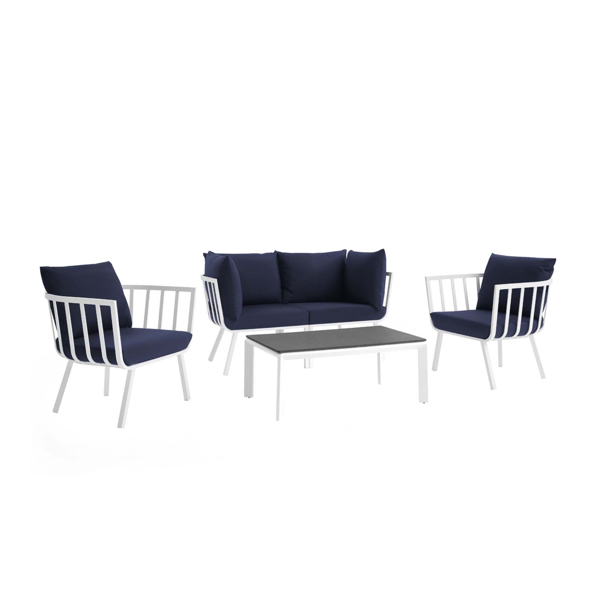 Riverside Outdoor Patio Aluminum Loveseat Set - Coastal Design, Uv-Resistant Cushions, Sturdy Frame, Scratch-Resistant Table - 5 Piece Set