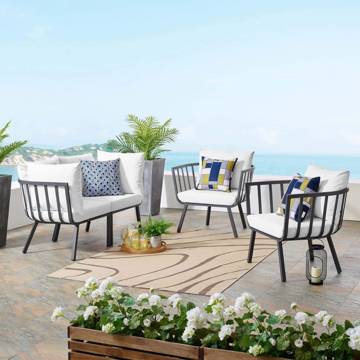 Casafoyer Riverside Outdoor Furniture, 4-Piece Set, Gray White