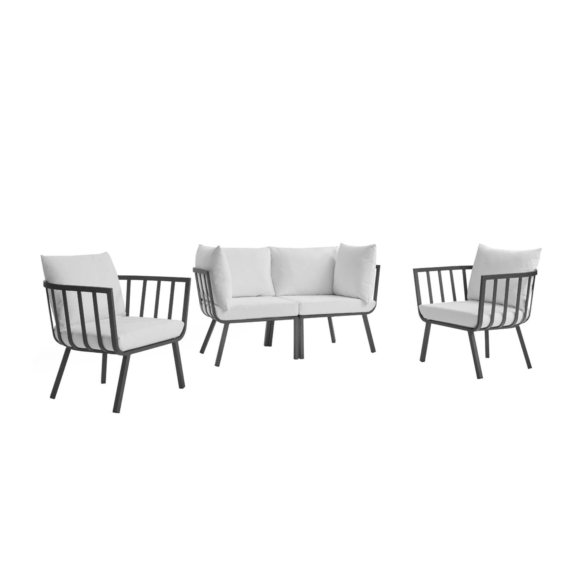 Riverside Outdoor Patio Aluminum Loveseat Set - Coastal Style, Uv-Resistant Cushions, Powder-Coated Frame - Perfect For Patio, Backyard, Balcony - 4 Piece Set
