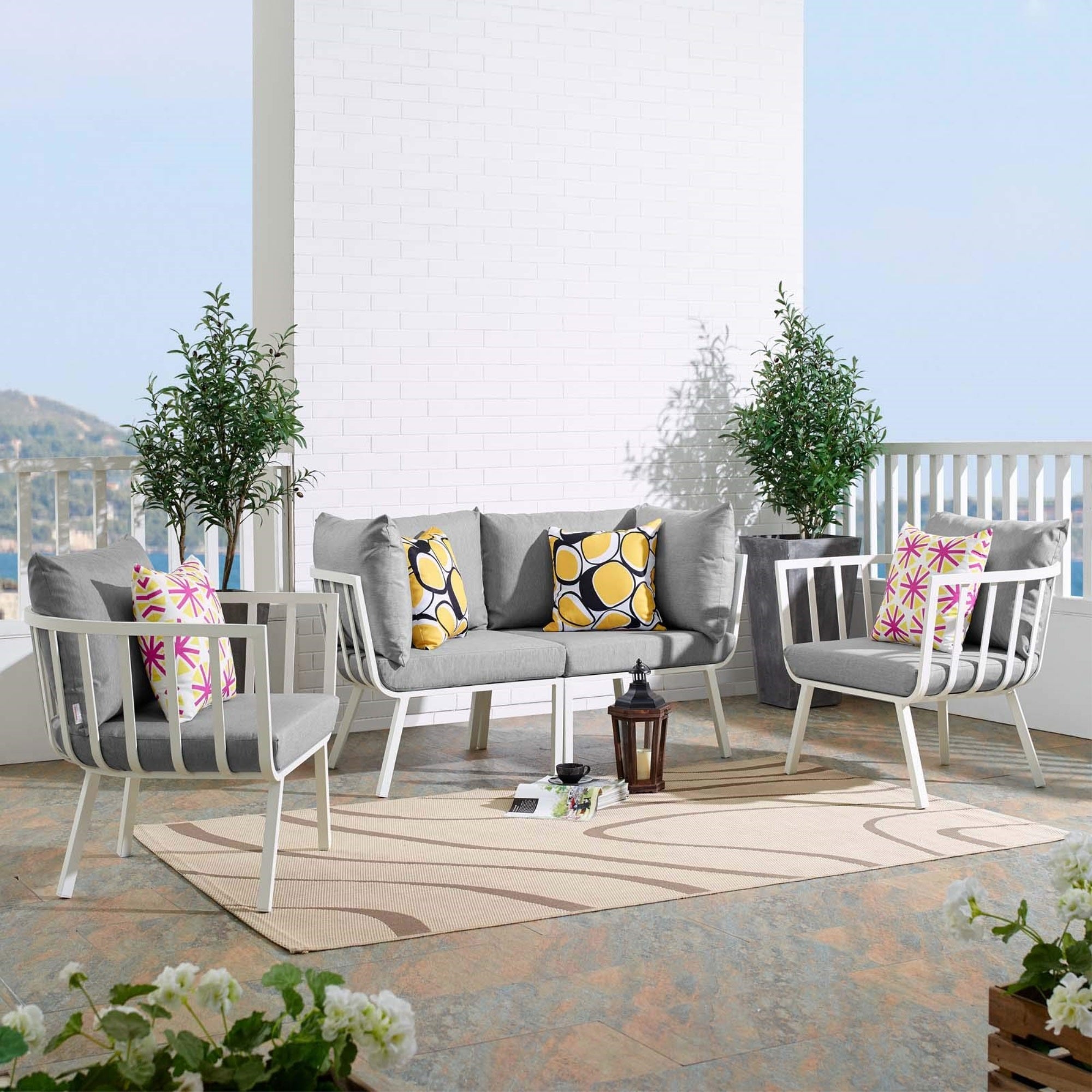 Casafoyer Riverside Outdoor Furniture, 4-Piece Set, White Gray