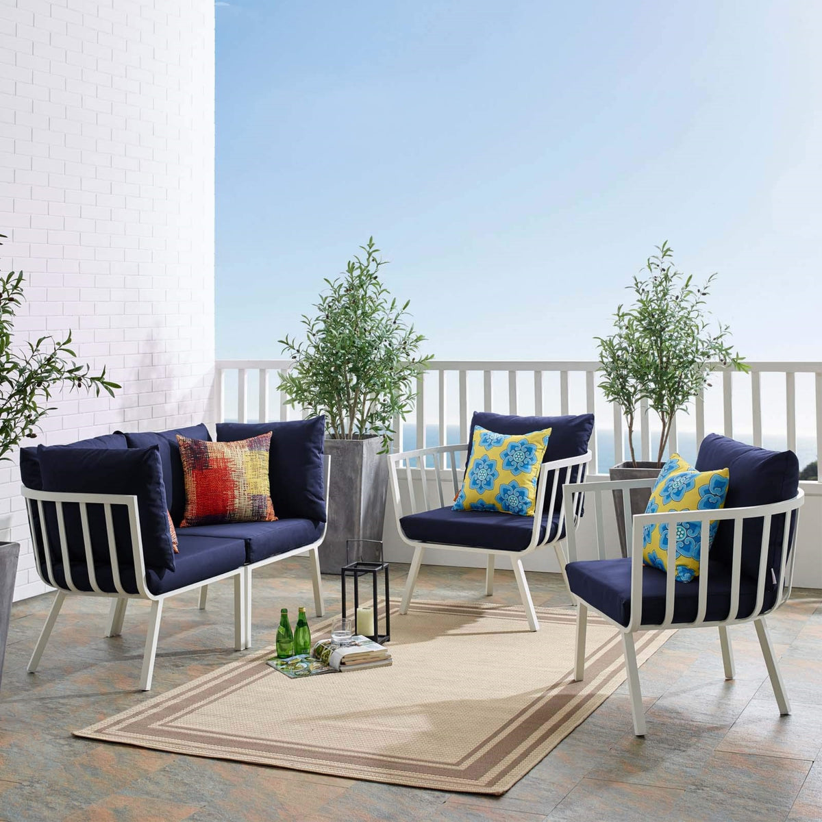Casafoyer Riverside Outdoor Furniture, 4-Piece Set, White Navy