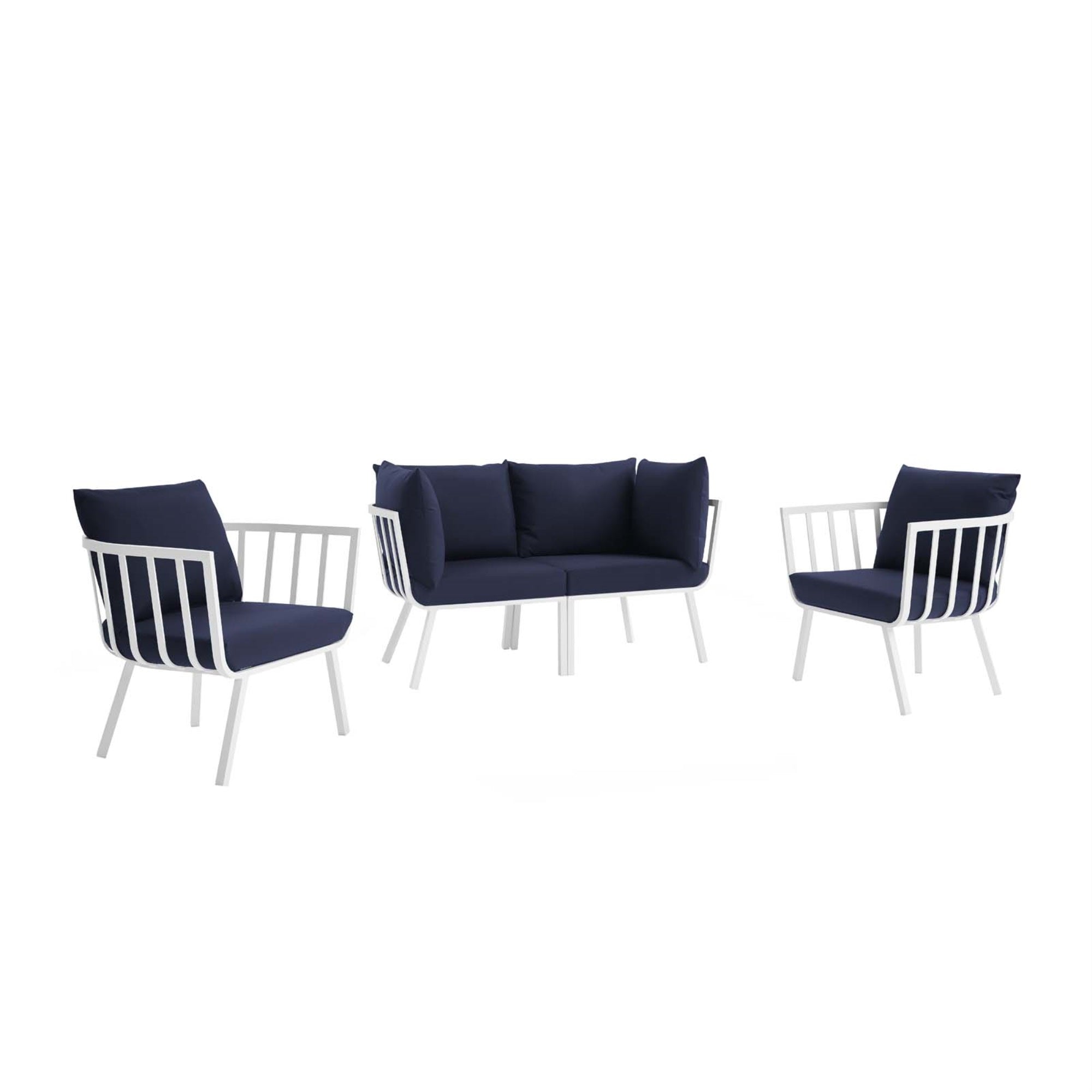 Riverside Outdoor Patio Aluminum Loveseat Set - Coastal Design, Uv-Resistant Cushions, Durable Frame - Perfect For Patio, Backyard, Balcony - 4 Piece Set