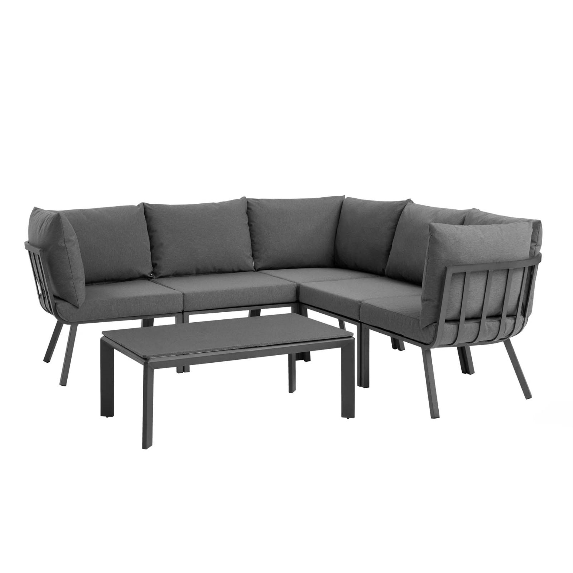 Riverside Outdoor Patio Aluminum Sectional Set - Coastal Design, Uv-Resistant Cushions, Powder-Coated Frame, Scratch-Resistant Table