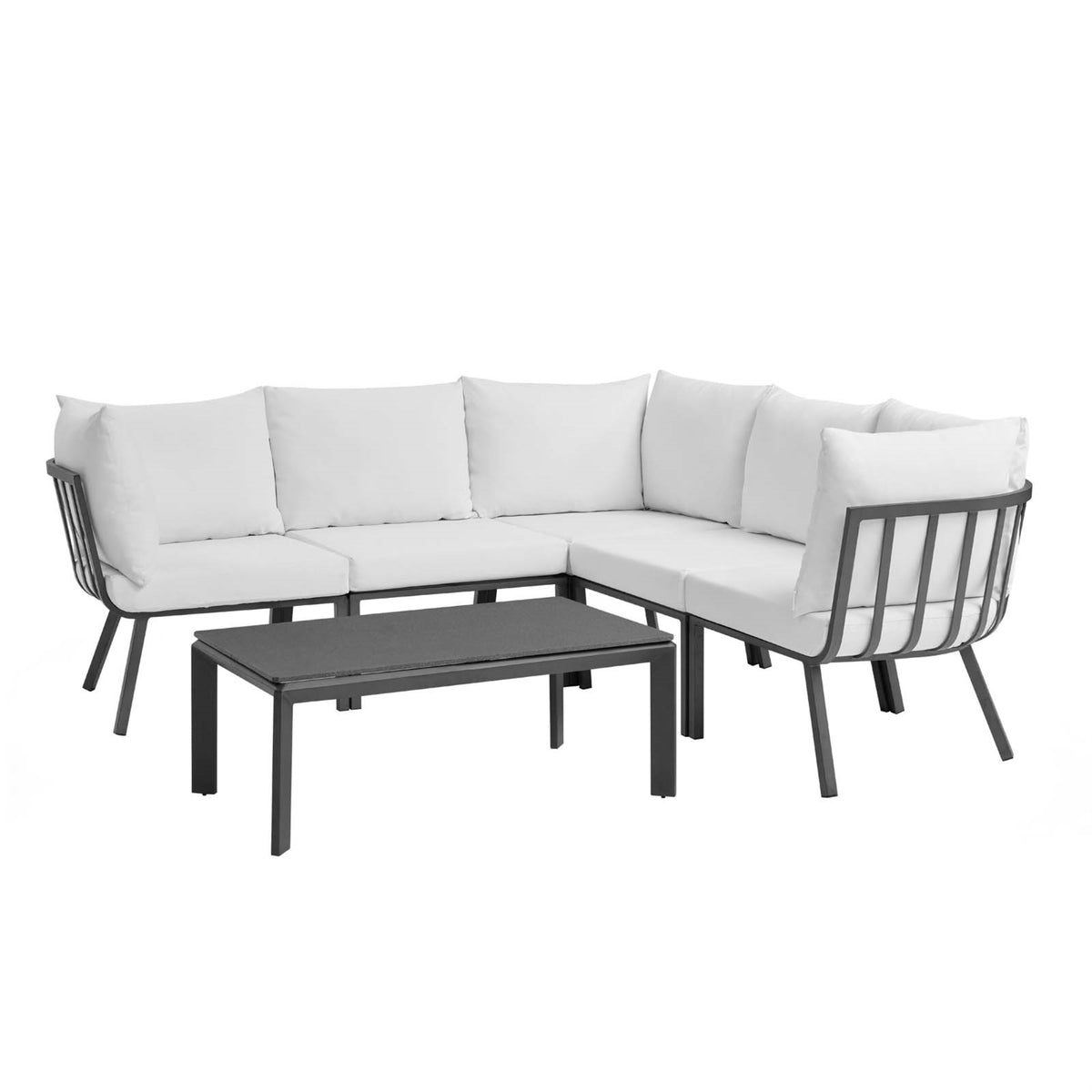 Riverside 6 Piece Outdoor Patio Aluminum Set Gray White