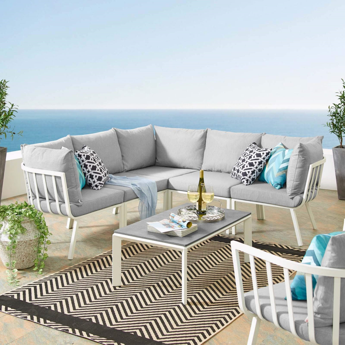 Casafoyer Riverside Outdoor Furniture, 6-Piece Set, White Gray