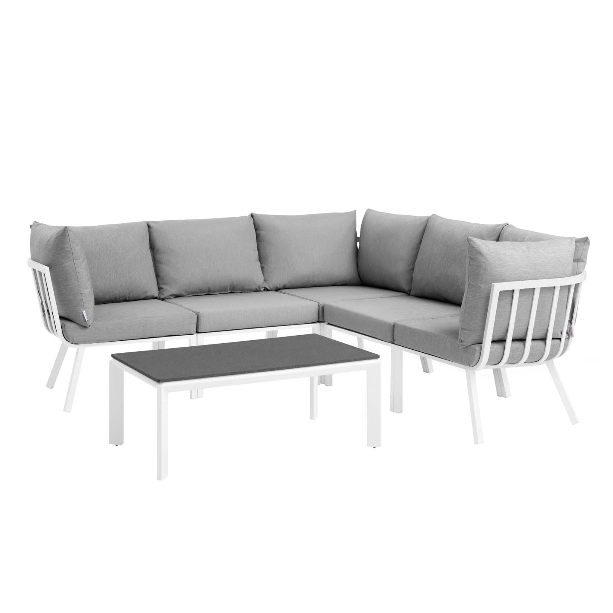 Riverside Outdoor Patio Aluminum Sectional Set With Table - Coastal Design, Uv-Resistant Cushions, Powder-Coated Frame. Upgrade Your Outdoor Space Now!