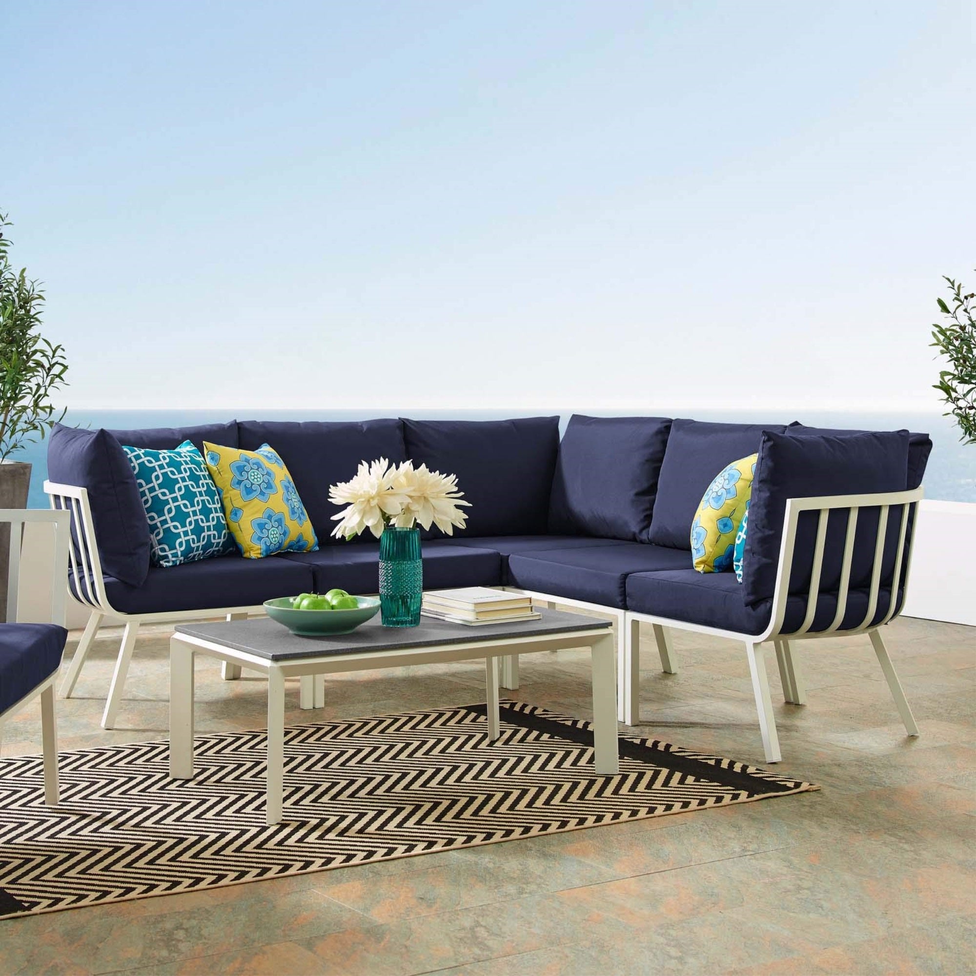 Casafoyer Riverside Outdoor Furniture, 6-Piece Set, White Navy