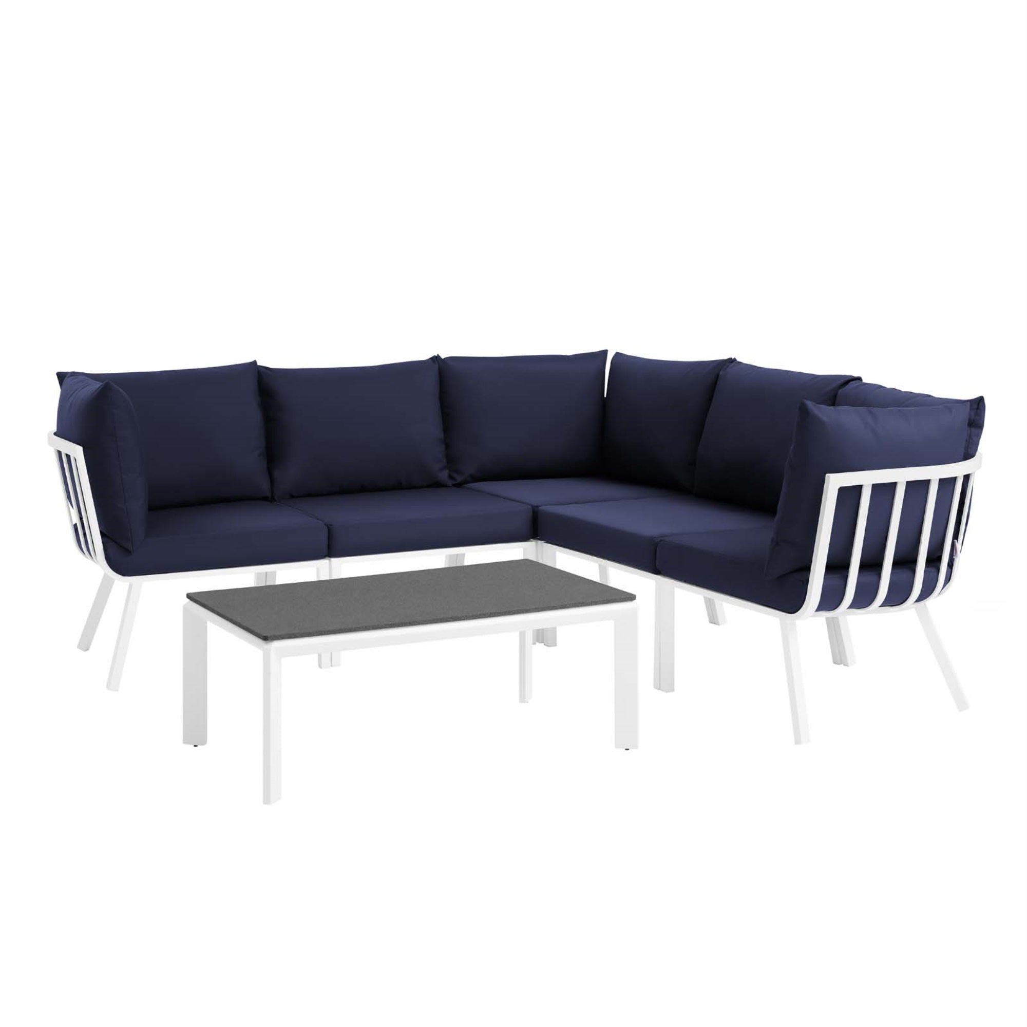 Riverside 6 Piece Outdoor Patio Aluminum Set White Navy