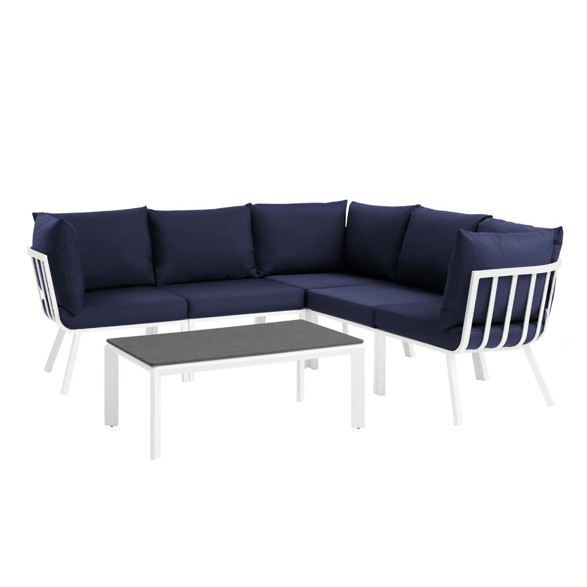 Riverside 6 Piece Outdoor Patio Aluminum Set White Navy