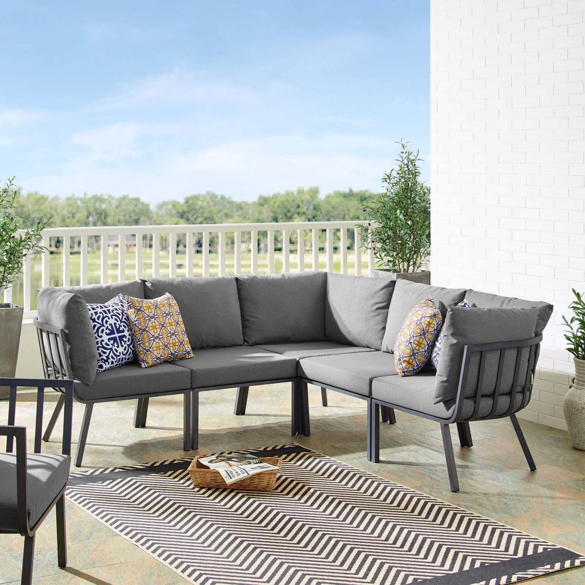 Casafoyer Riverside Outdoor Patio Aluminum Sectional Set, 85. 5' L X 85. 5' W X 28' H, Gray Charcoal
