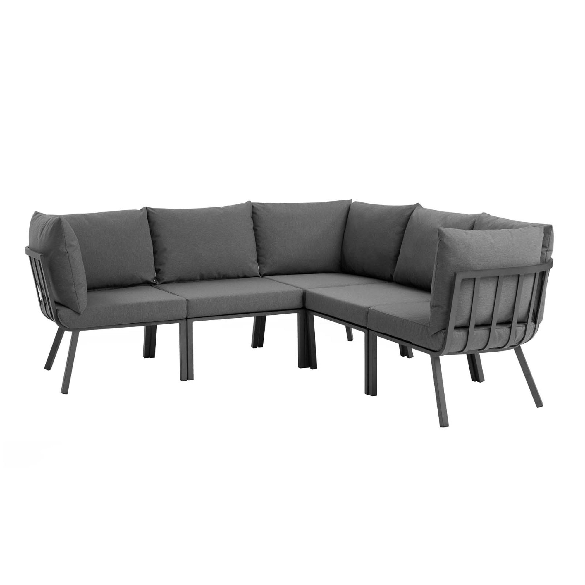 Riverside Outdoor Patio Aluminum 5 Piece Sectional - Coastal Design, Uv-Resistant Cushions, Powder-Coated Frame - Gray Charcoal