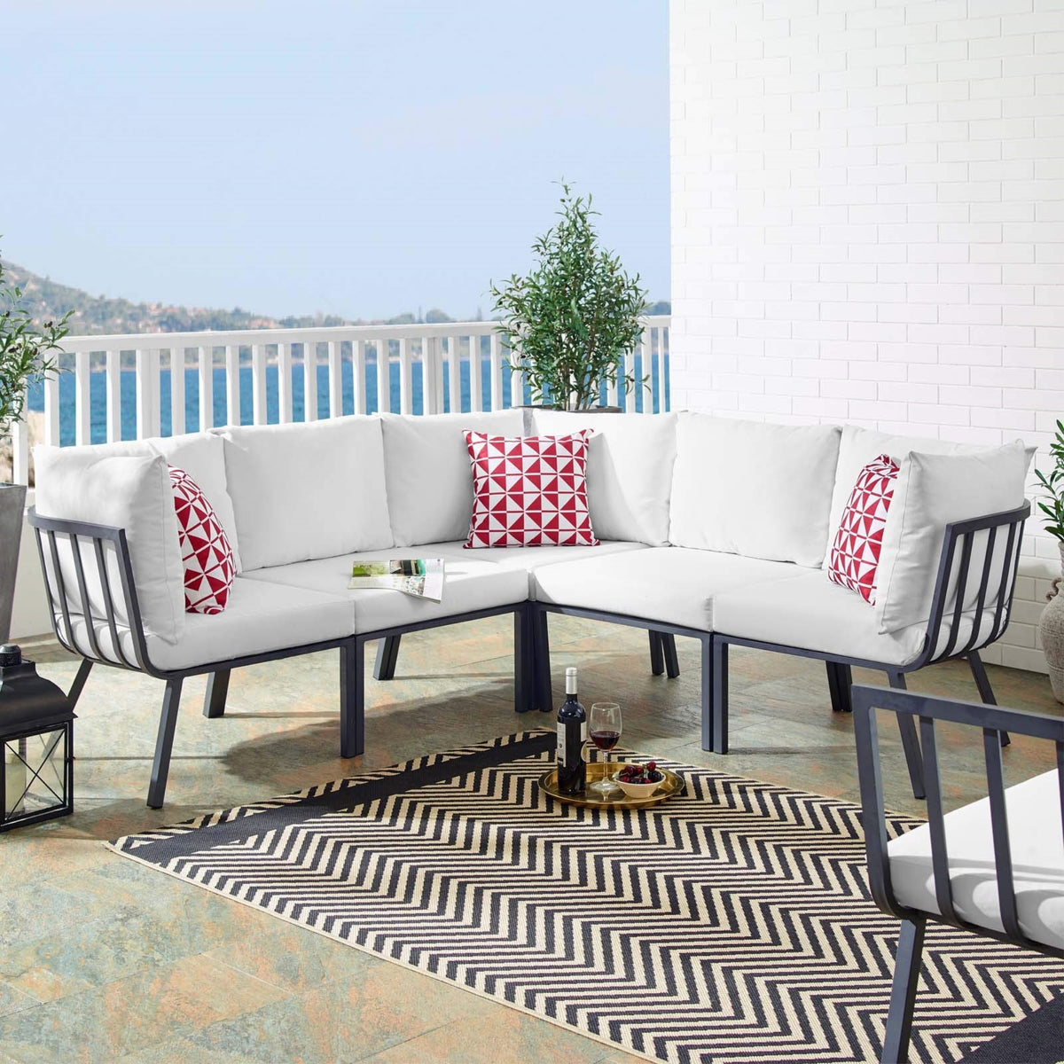 Casafoyer Riverside Outdoor Patio Aluminum Sectional Set, 85. 5' L X 85. 5' W X 28' H, Gray White