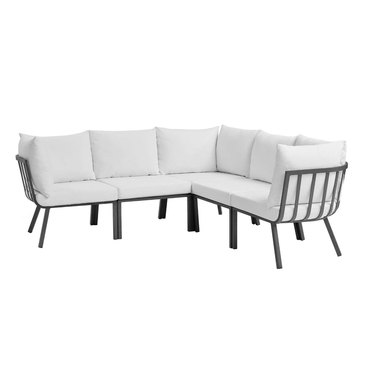 Riverside 5 Piece Outdoor Patio Aluminum Sectional Gray White
