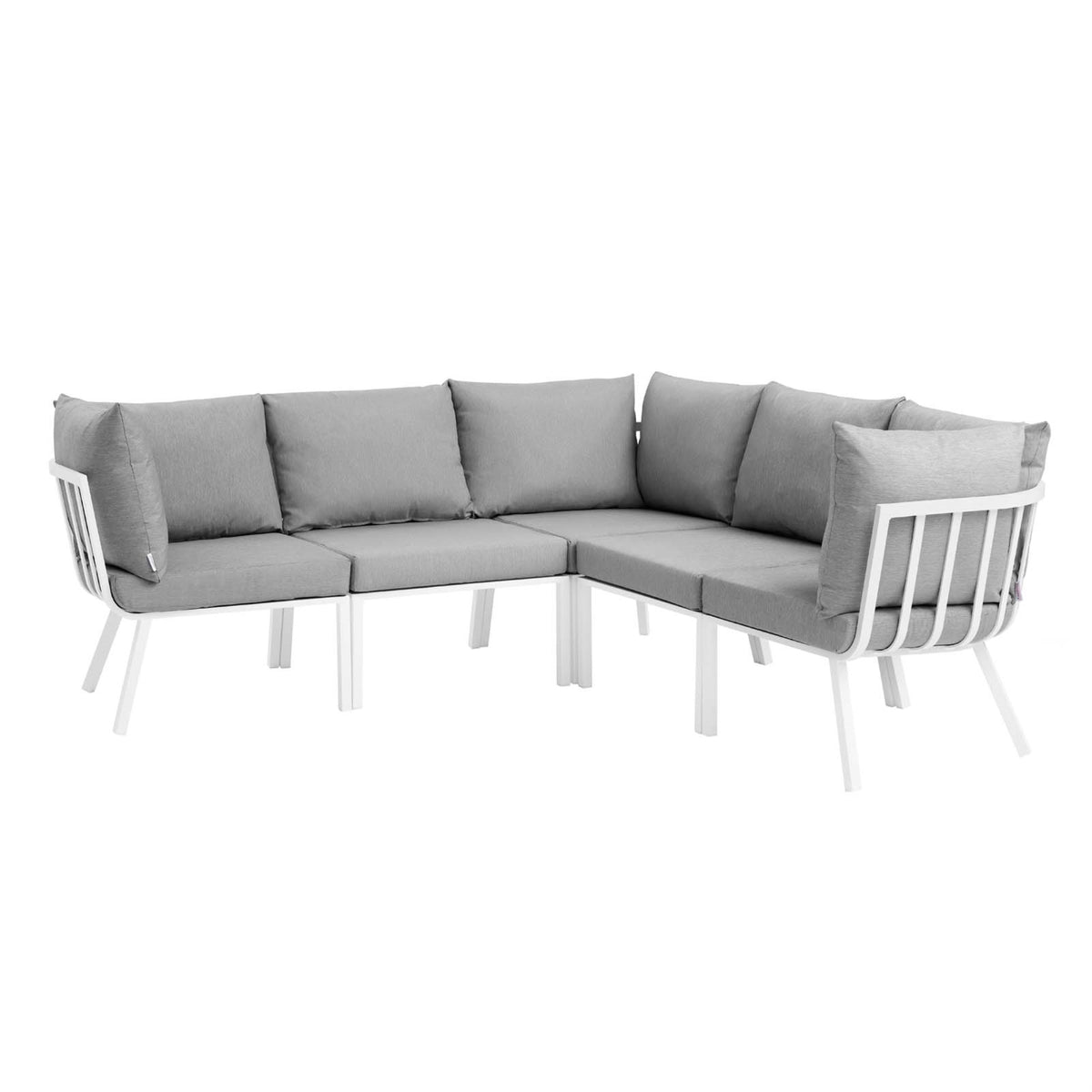 Riverside 5 Piece Outdoor Patio Aluminum Sectional White Gray