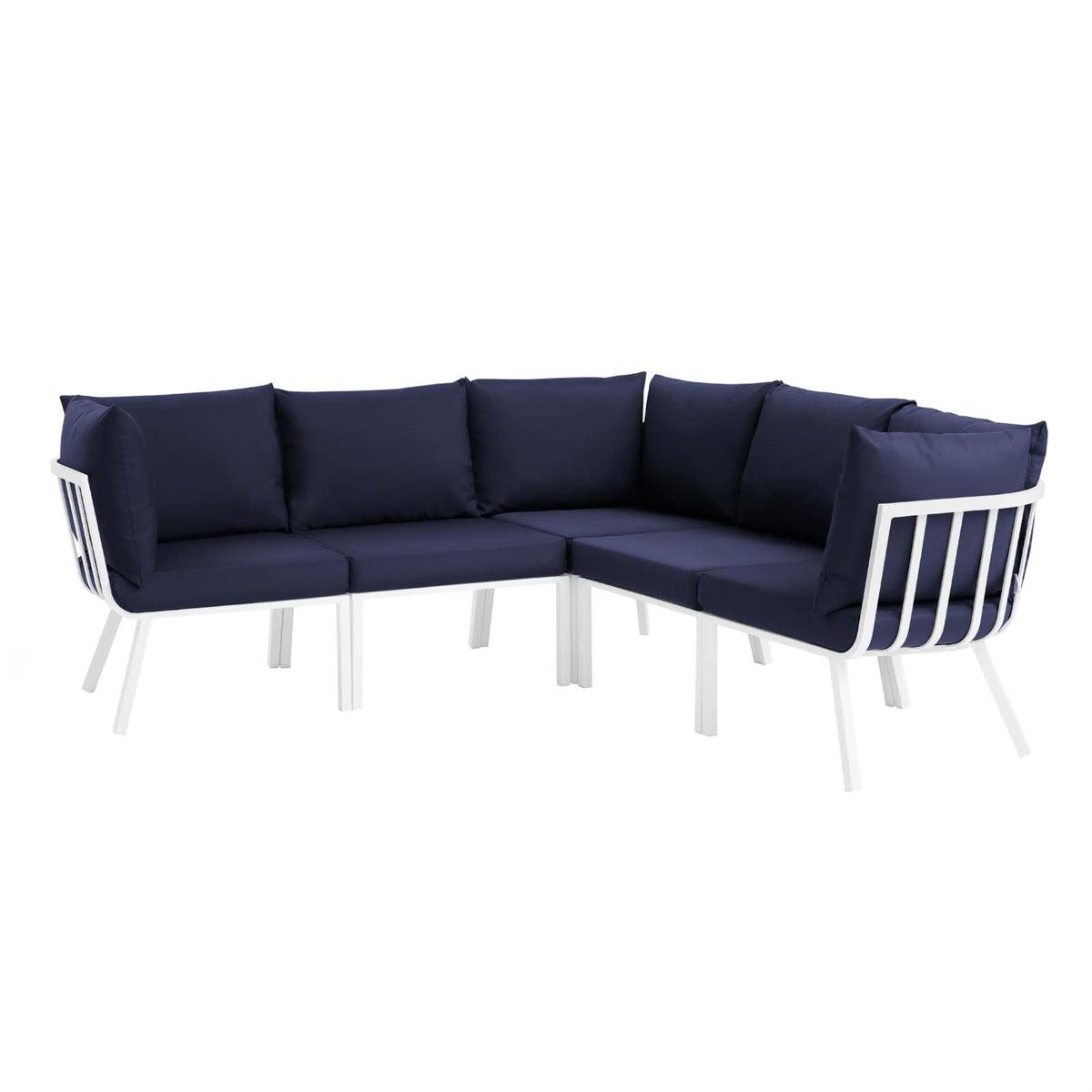 Riverside 5 Piece Outdoor Patio Aluminum Sectional White Navy
