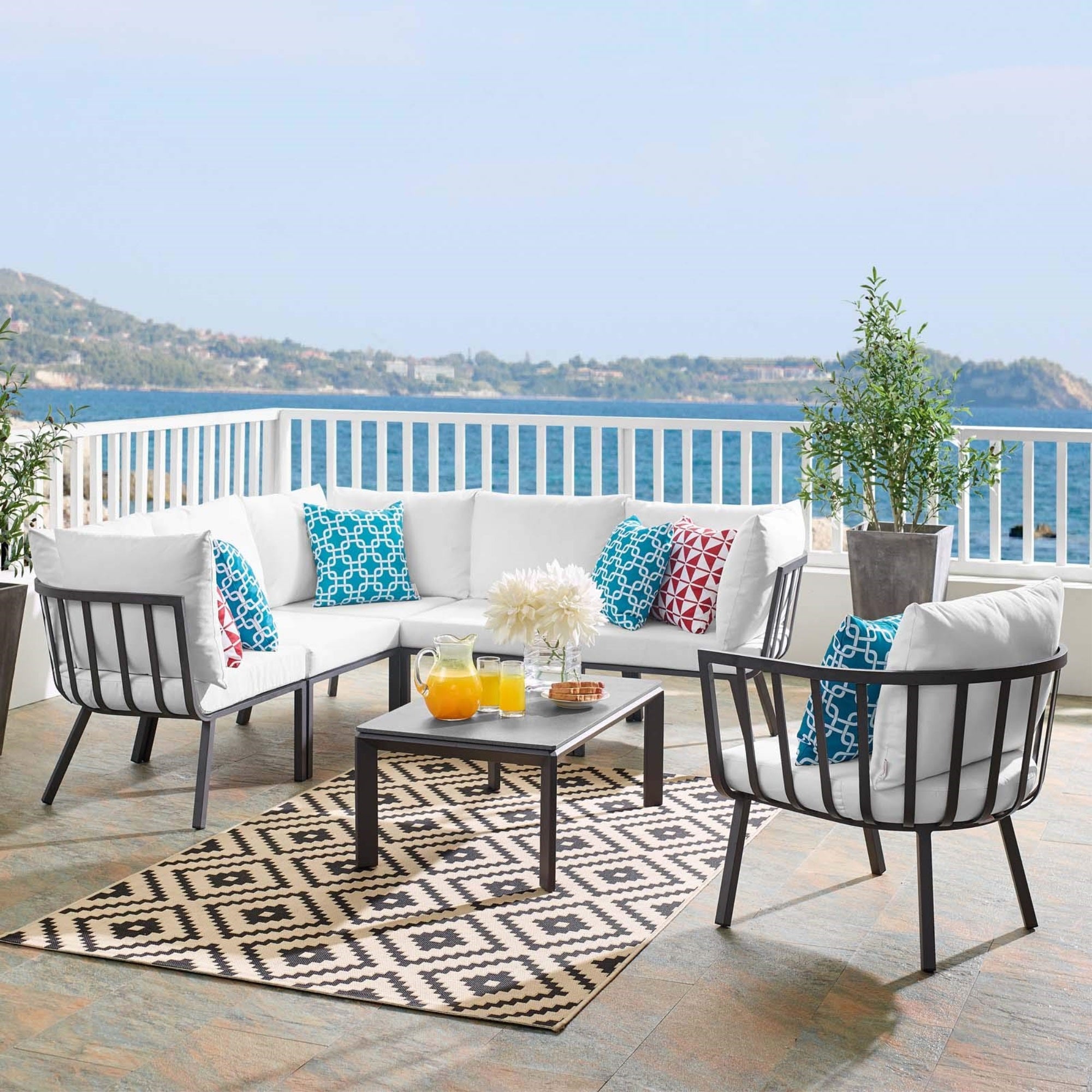 Casafoyer Riverside 7 Piece Outdoor Patio Aluminum Set, 85.5 X 114 X 28, Gray White
