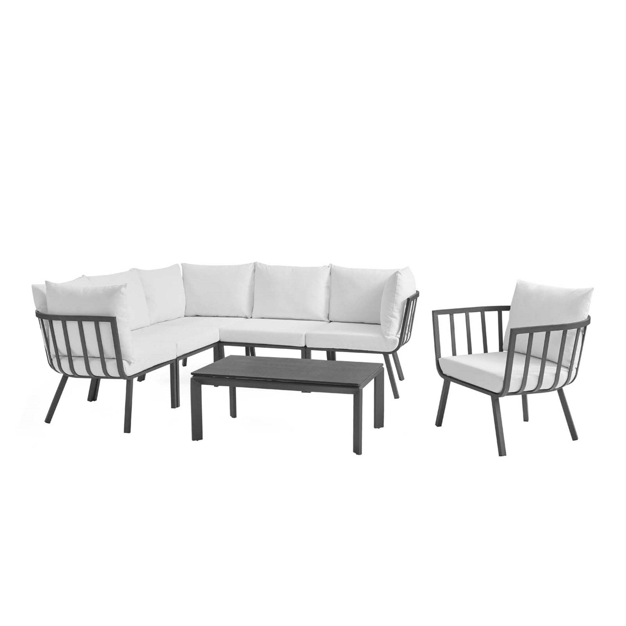Riverside 7 Piece Outdoor Patio Aluminum Set Gray White