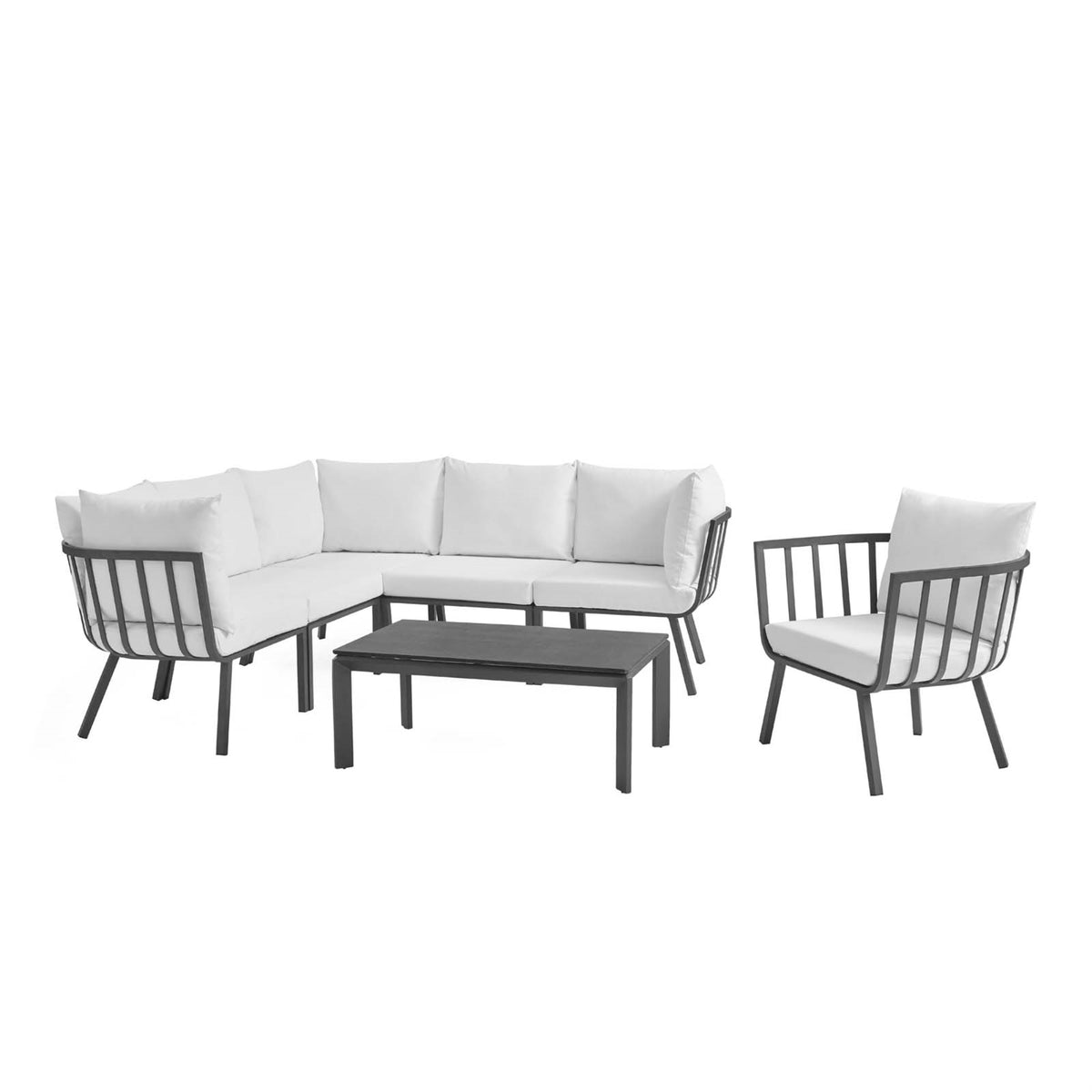 Riverside 7 Piece Outdoor Patio Aluminum Set Gray White