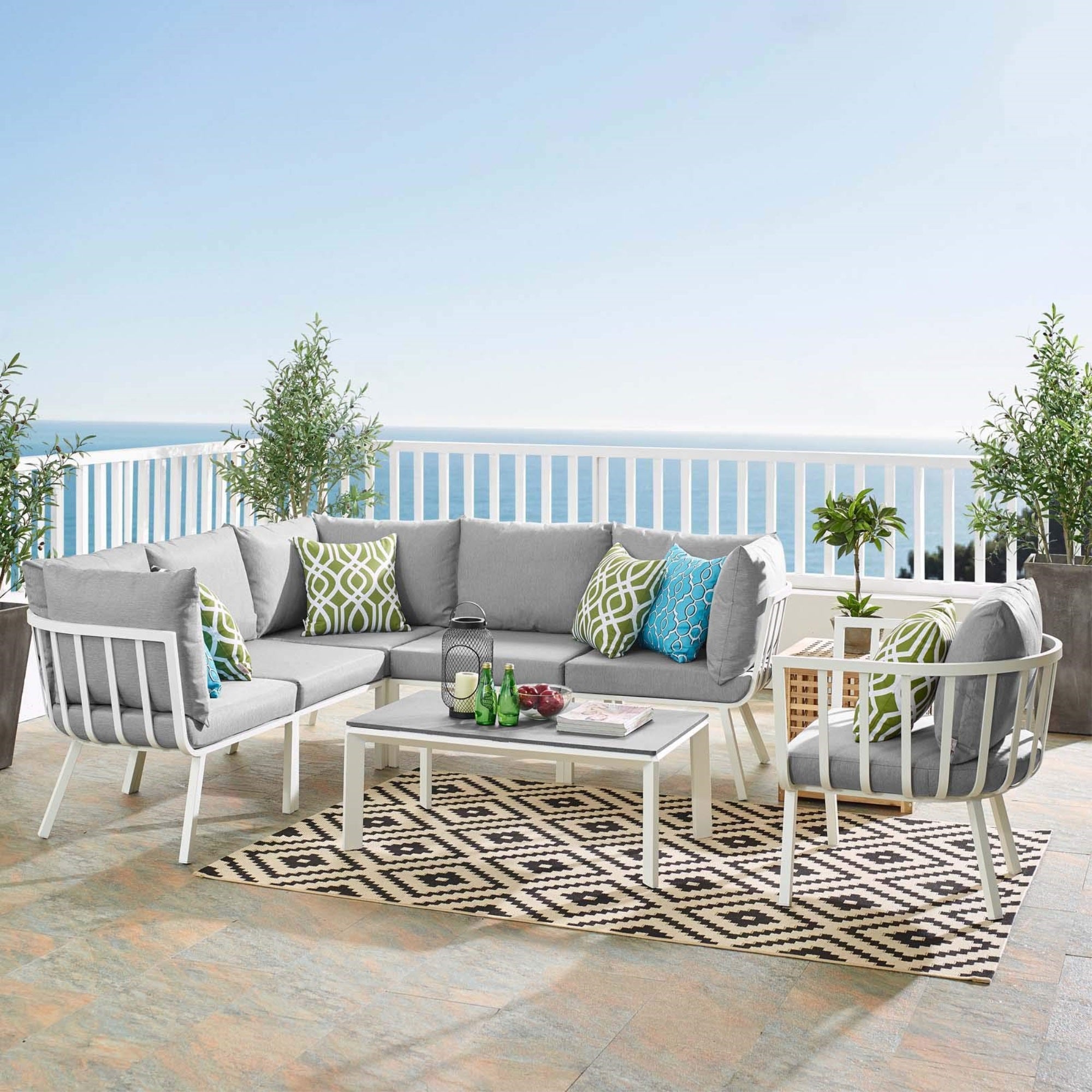 Casafoyer Riverside 7 Piece Outdoor Patio Aluminum Set, White Gray