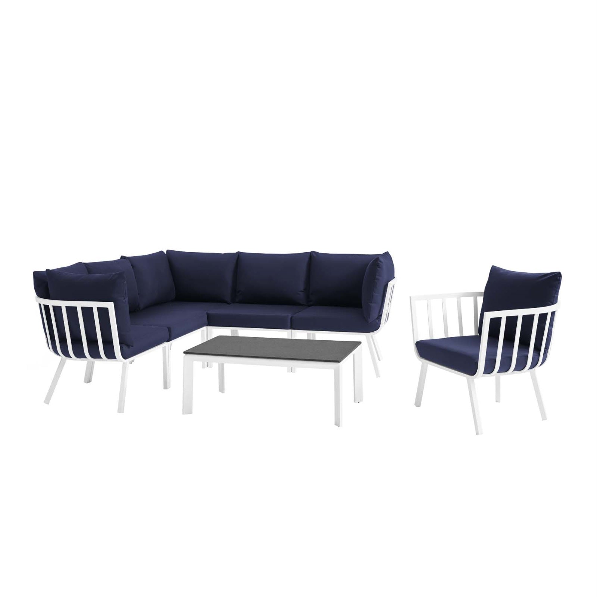 Riverside Outdoor Patio Aluminum Sectional Set - Coastal Design, Uv-Resistant Cushions, Sturdy Frame, Scratch-Resistant Table - 7 Piece Set