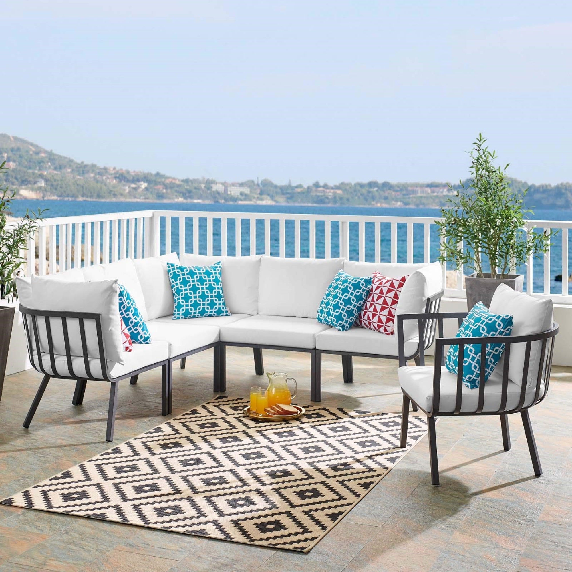 Casafoyer Riverside Outdoor Patio Aluminum Sectional Set, Gray White