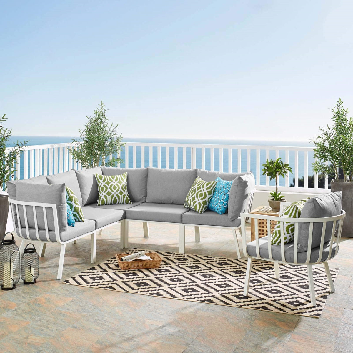 Casafoyer Riverside Outdoor Patio Aluminum Sectional Set, White Gray