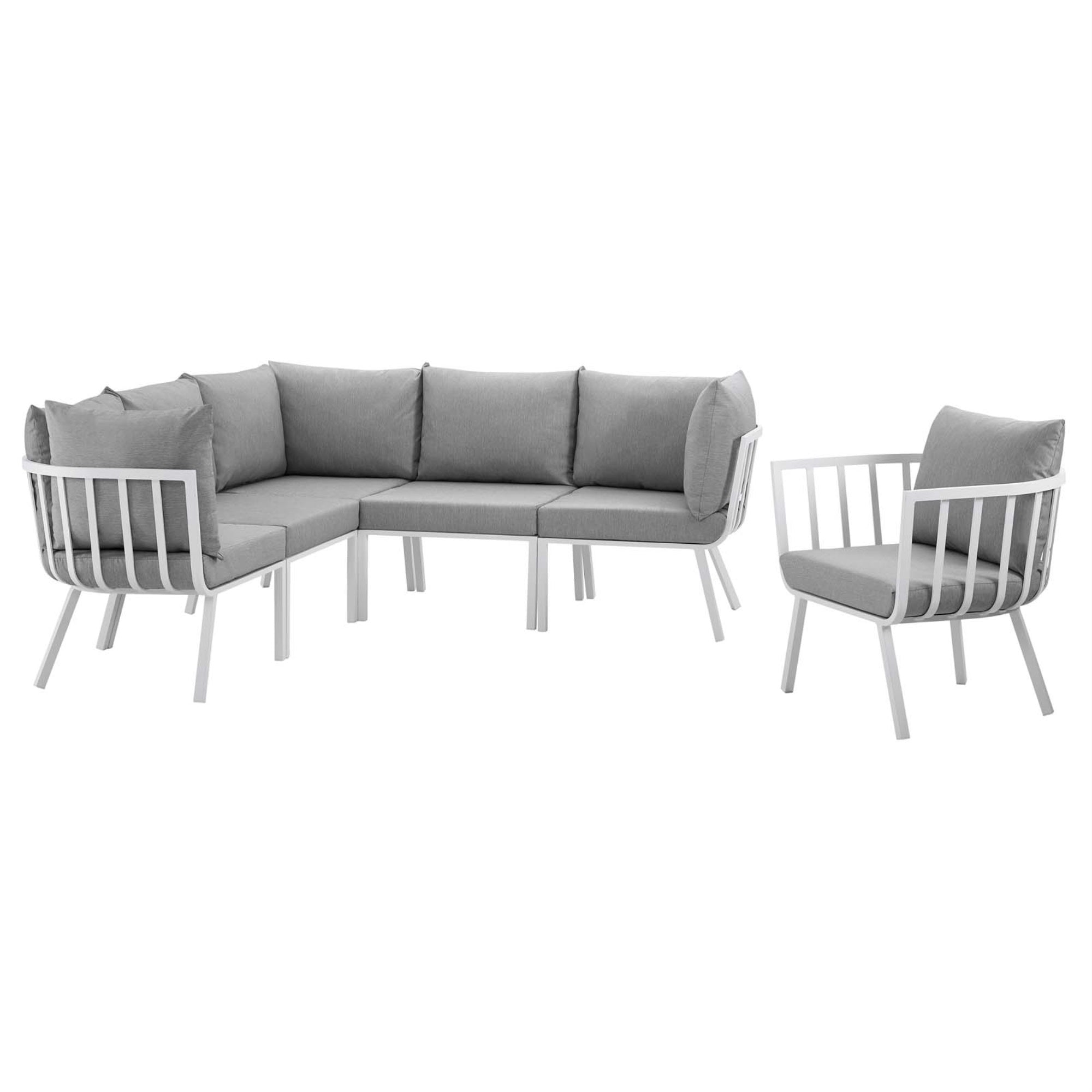 Riverside Outdoor Patio Aluminum Sectional Set - Coastal Design, Uv-Resistant Cushions, Powder-Coated Frame. Includes Armchair, Corner Chairs, Armless Chairs. 300 Lb Weight Capacity.