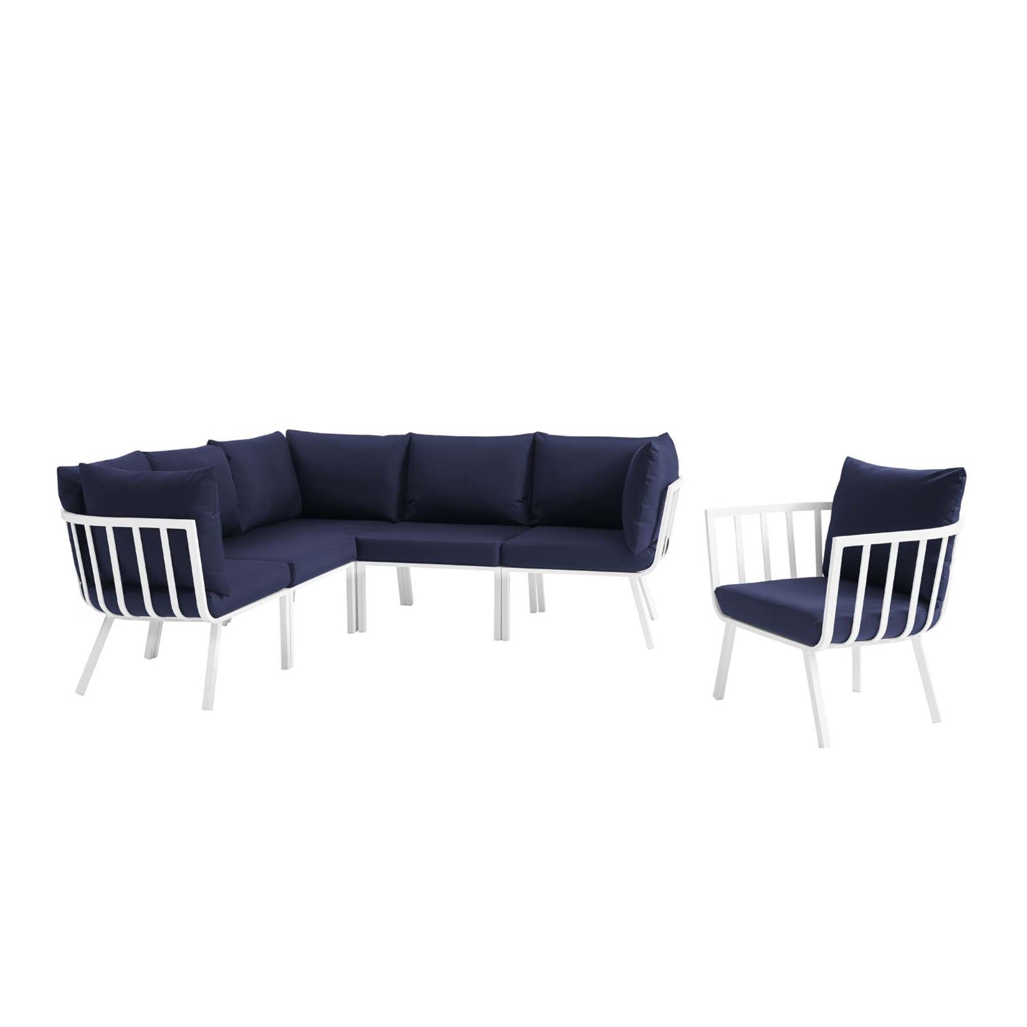 Riverside Outdoor Patio Aluminum Sectional Set - Coastal Style, Uv-Resistant Cushions, Powder-Coated Frame, 6 Piece Set