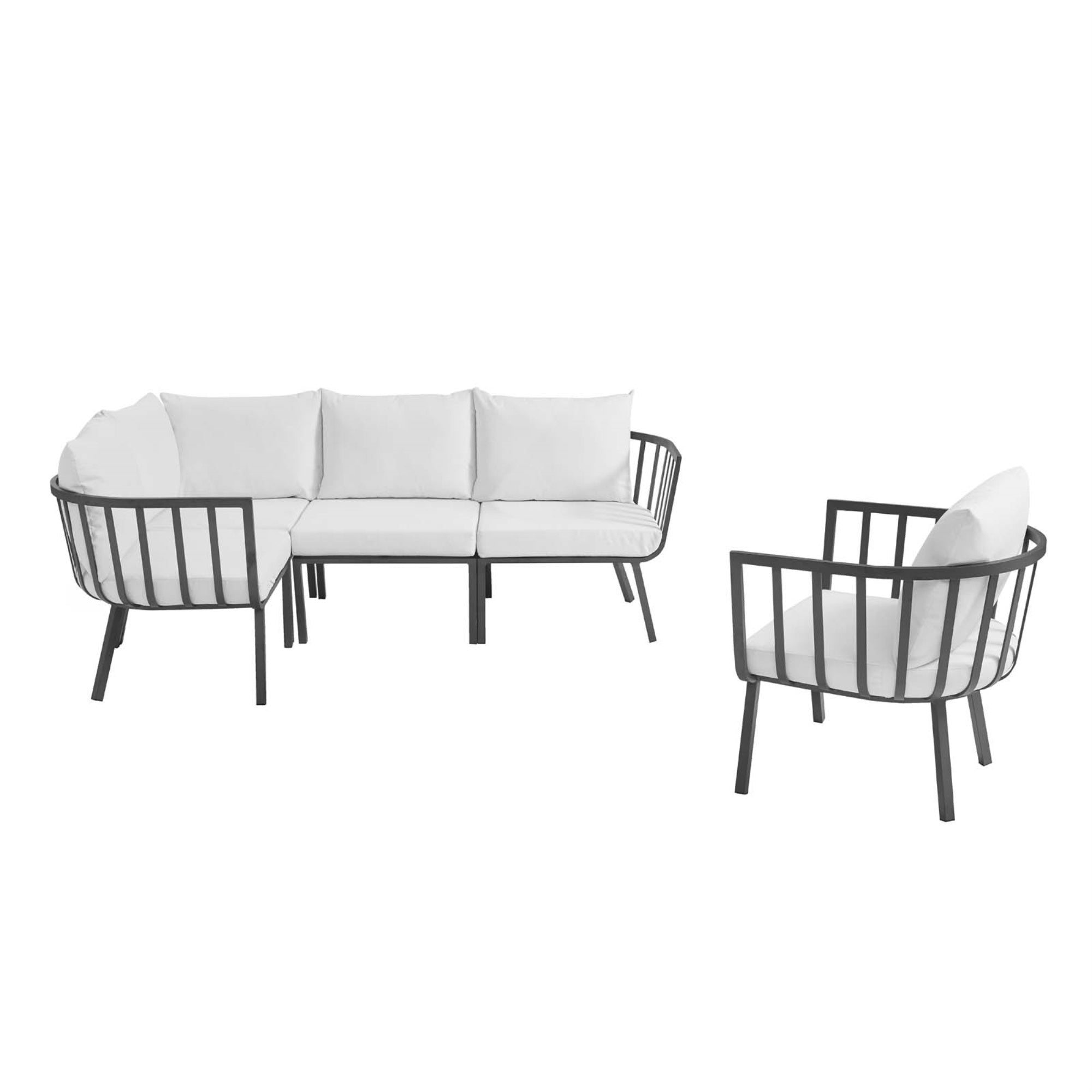 Riverside Outdoor Patio Aluminum Sectional Set - Coastal Style, Uv-Resistant Cushions, Durable Frame - 5 Piece Gray White Set