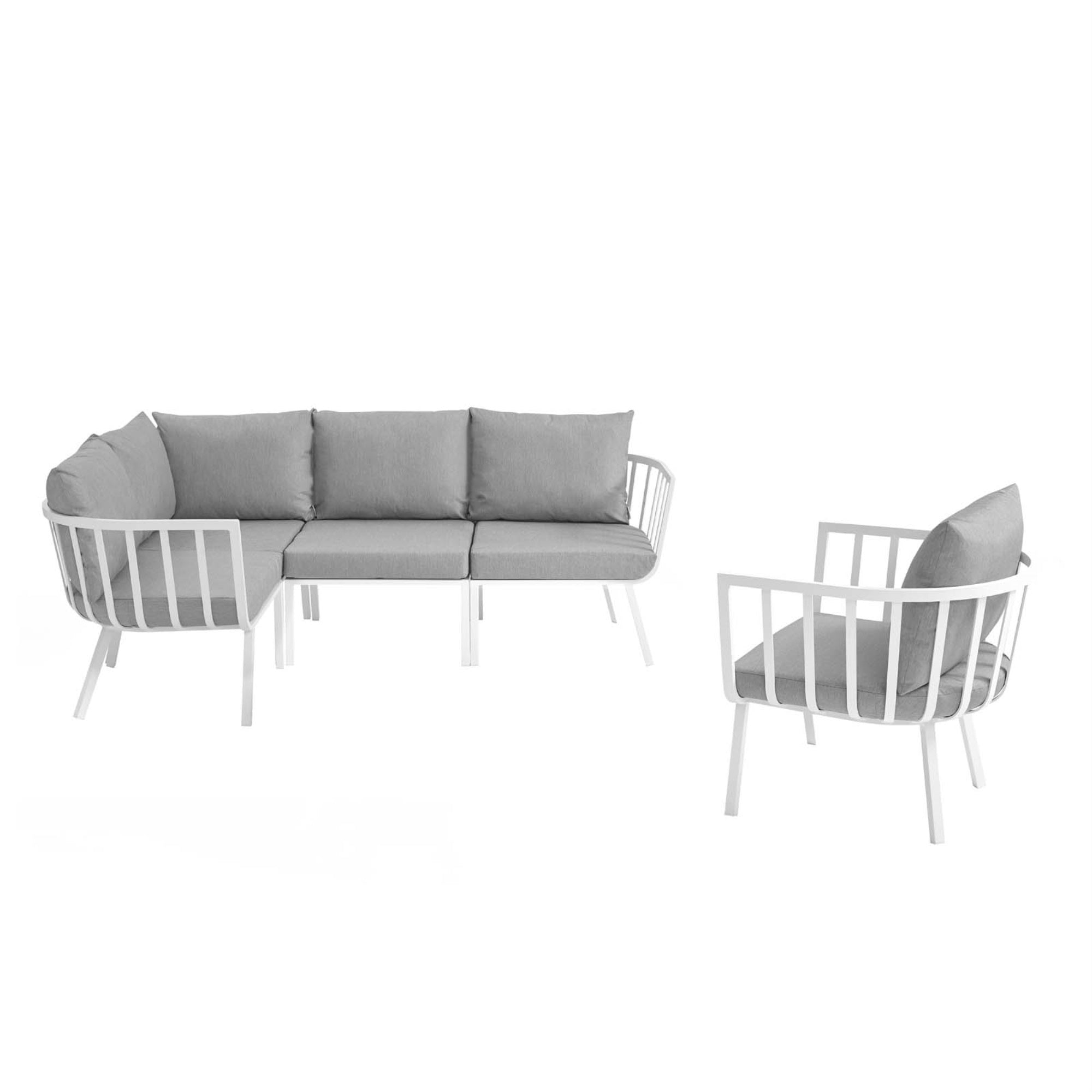 Riverside Outdoor Patio Aluminum Sectional Set - Coastal Design, Uv-Resistant Cushions, Powder-Coated Frame, 5-Piece Set