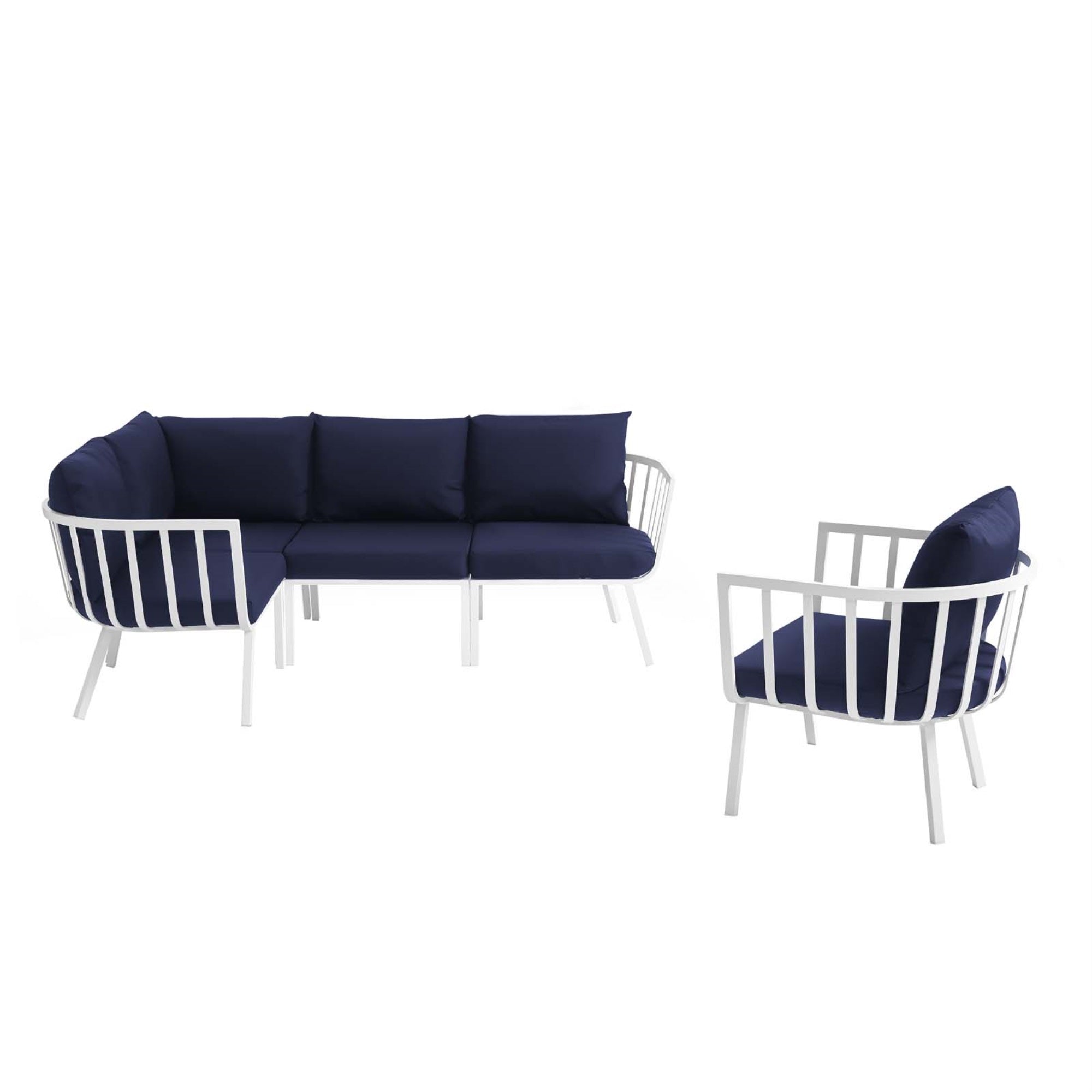Riverside Outdoor Patio Aluminum Sectional Set - Coastal Design, Uv-Resistant Cushions, Durable Frame - 5 Piece Set
