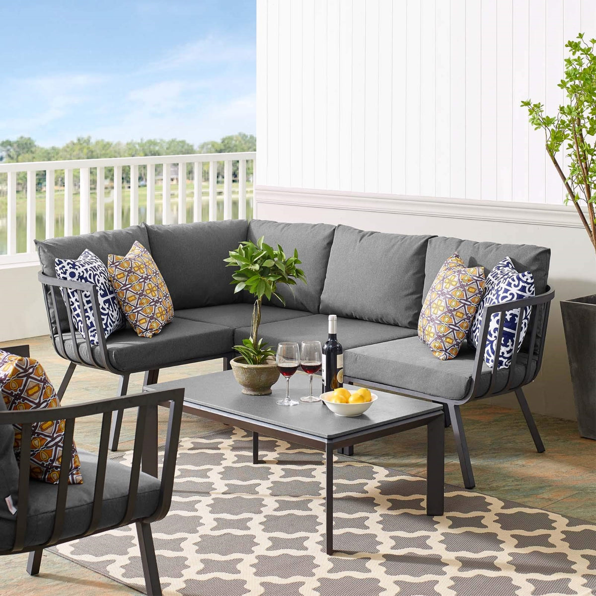 Casafoyer Riverside 5 Piece Outdoor Patio Aluminum Set, Gray Charcoal