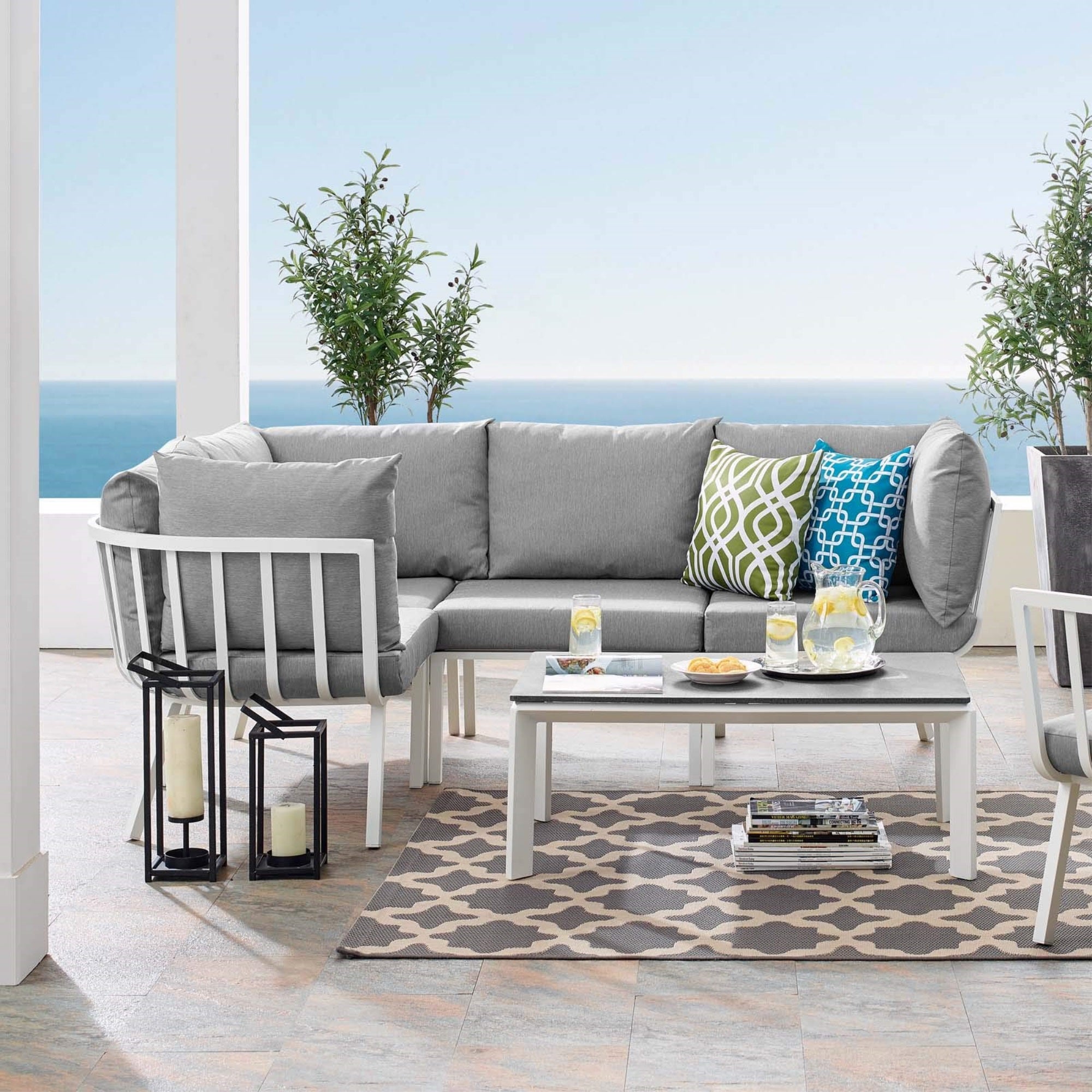 Casafoyer Riverside 5 Piece Outdoor Patio Aluminum Set, White Gray