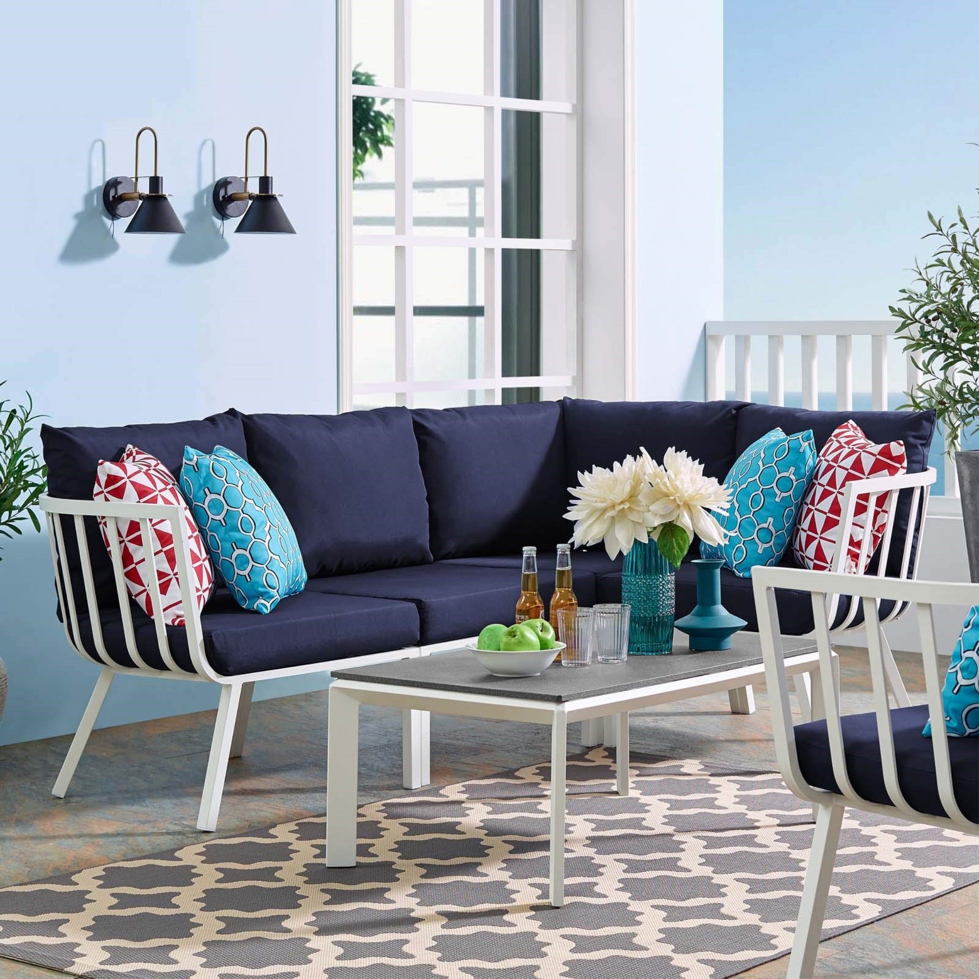 Casafoyer Riverside 5 Piece Outdoor Patio Aluminum Set, 59 X 85.5 X 28, White Navy