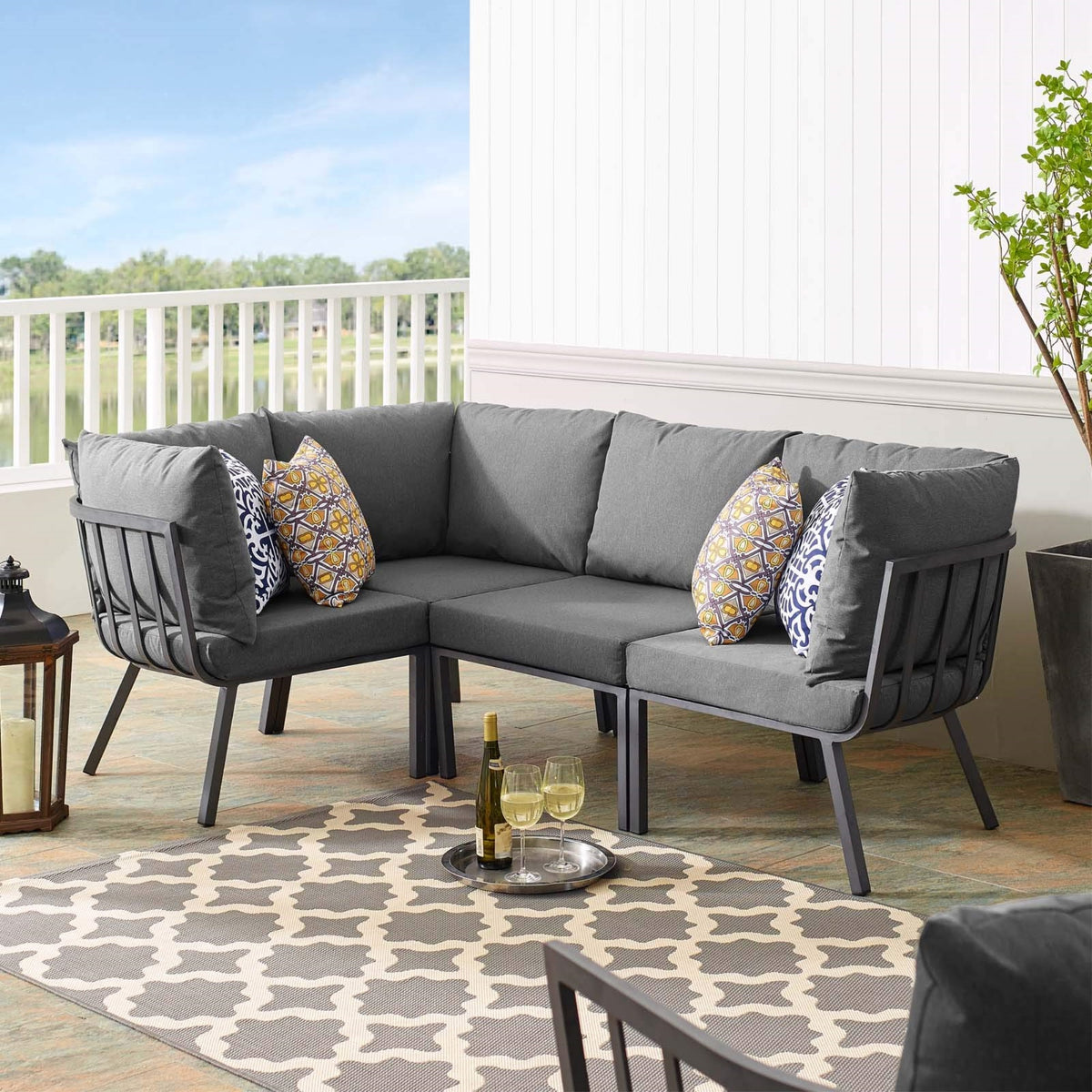 Casafoyer Riverside Outdoor Patio Aluminum Sectional Set, 59' L X 85. 5' W X 28' H, Gray Charcoal