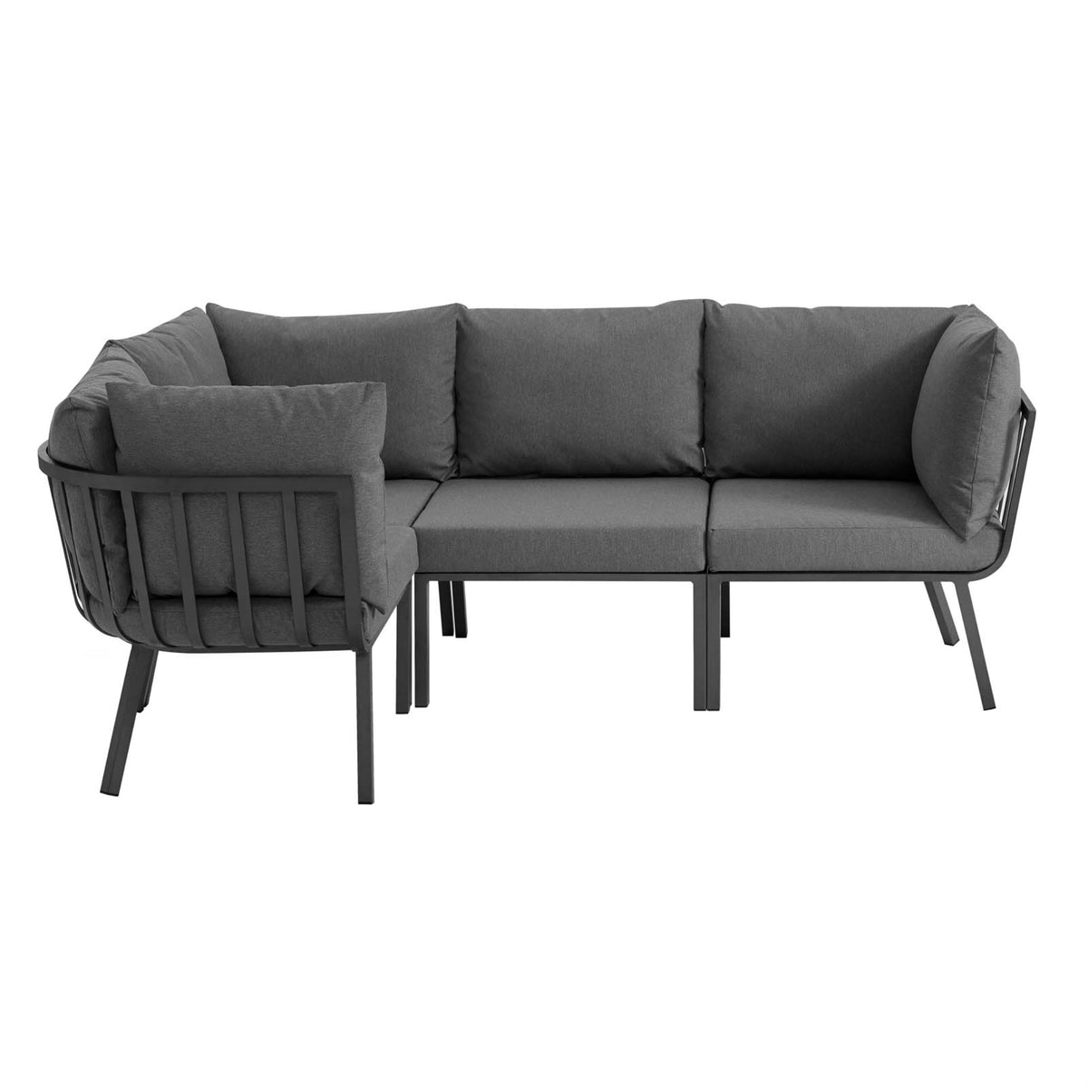 Riverside 4 Piece Outdoor Patio Aluminum Sectional Gray Charcoal