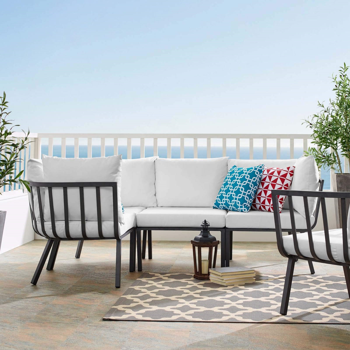 Casafoyer Riverside Outdoor Patio Aluminum Sectional Set, 59' D X 28' W X 85.5' H, Gray White