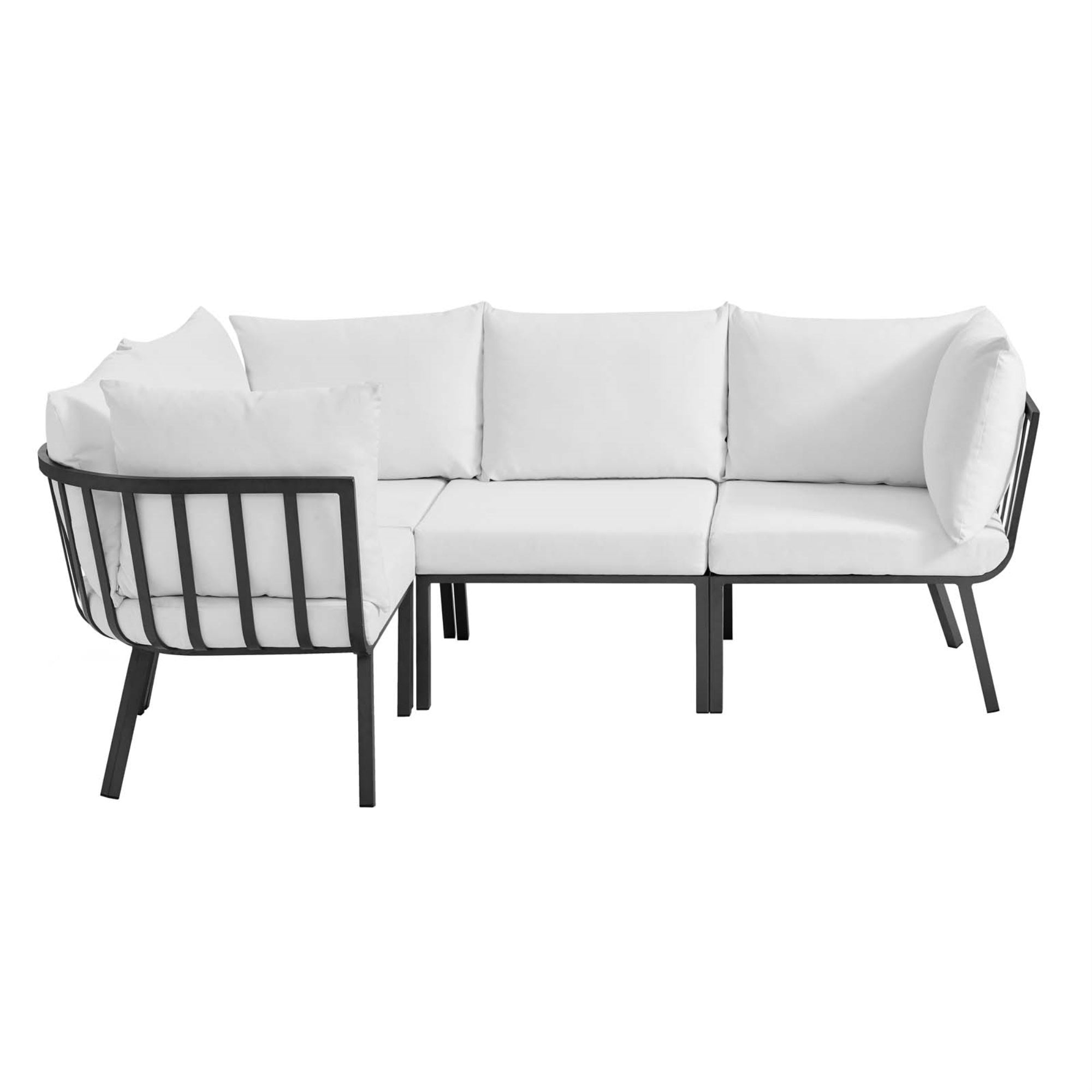Riverside Outdoor Patio Aluminum 4 Piece Sectional - Coastal Design, Uv-Resistant Cushions, Powder-Coated Frame - Perfect For Patio, Backyard, Balcony - Gray White