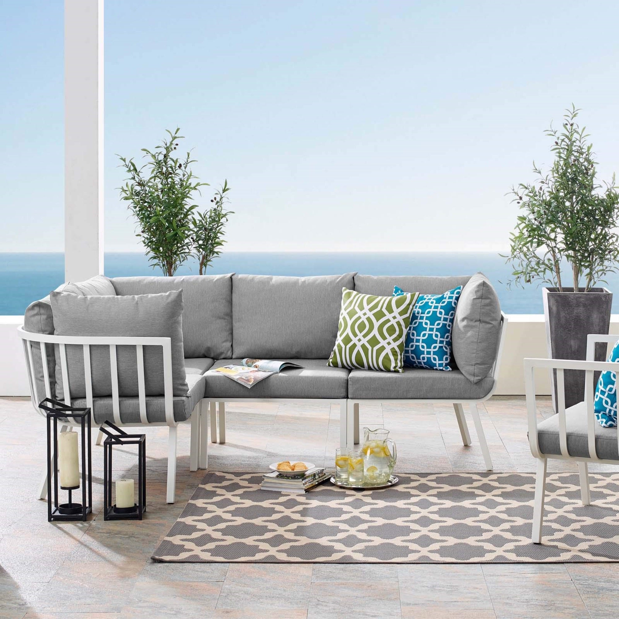 Casafoyer Riverside Outdoor Patio Aluminum Sectional Set, 59' L X 85. 5' W X 28' H, White Gray