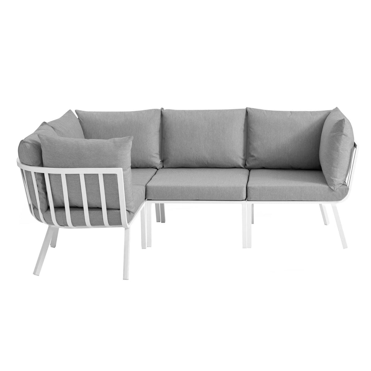 Riverside 4 Piece Outdoor Patio Aluminum Sectional White Gray